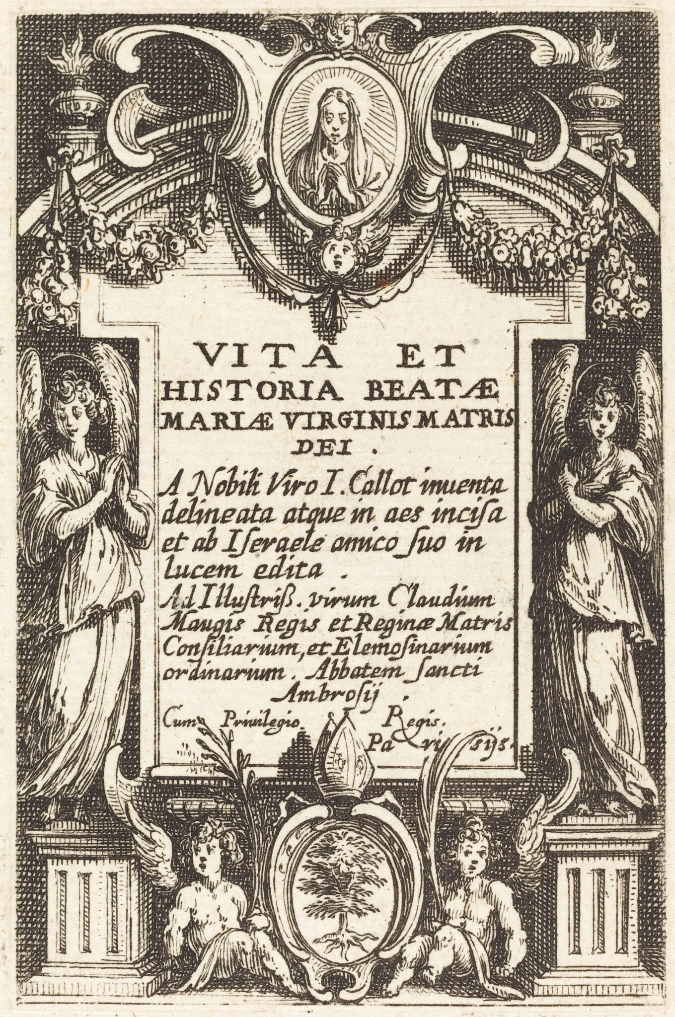 Frontispiece for "The Life of the Virgin", by Jacques Callot, ink, 1634
