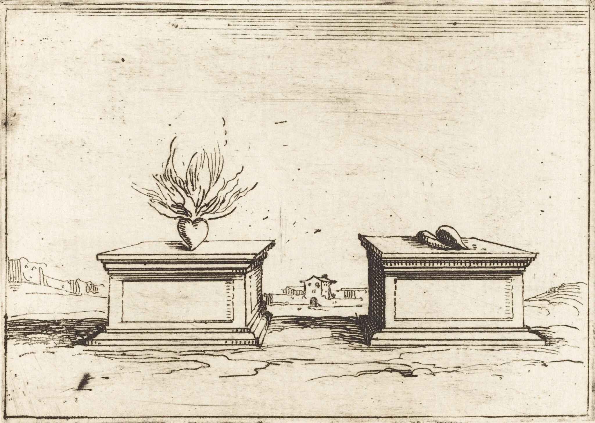 Two Hearts, by Jacques Callot, ink, 1628
