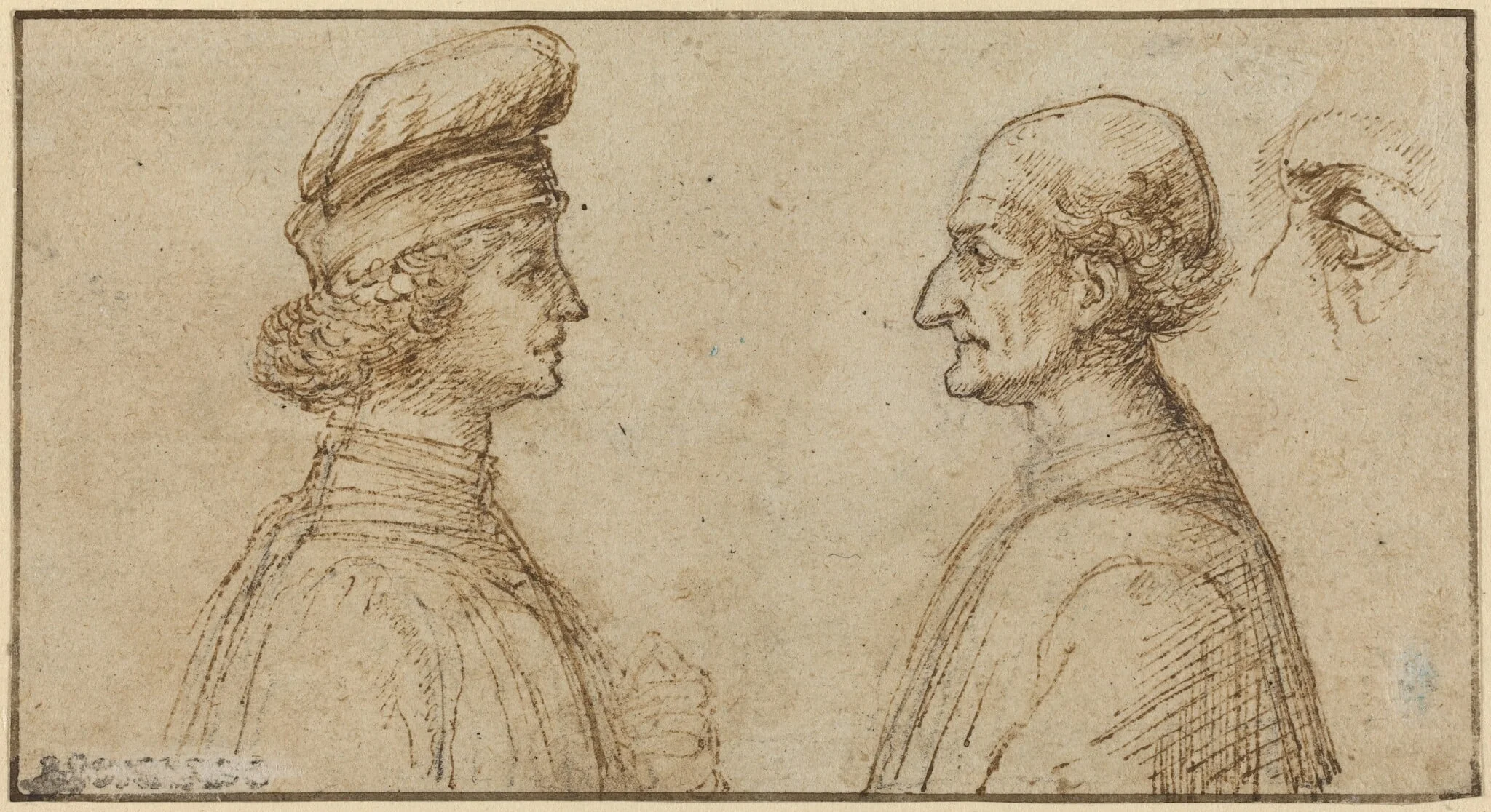 Bust of Two Men [recto], by Sperandio, ink, 1468