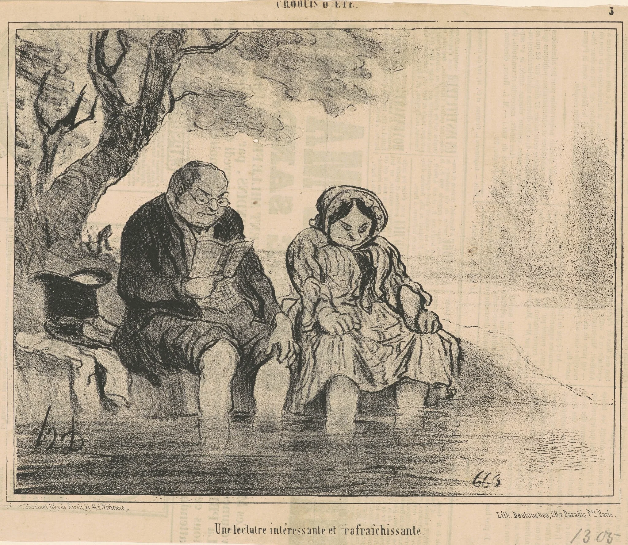Une lecture intéressante et rafraichissante, by Honoré Daumier, ink, 1854