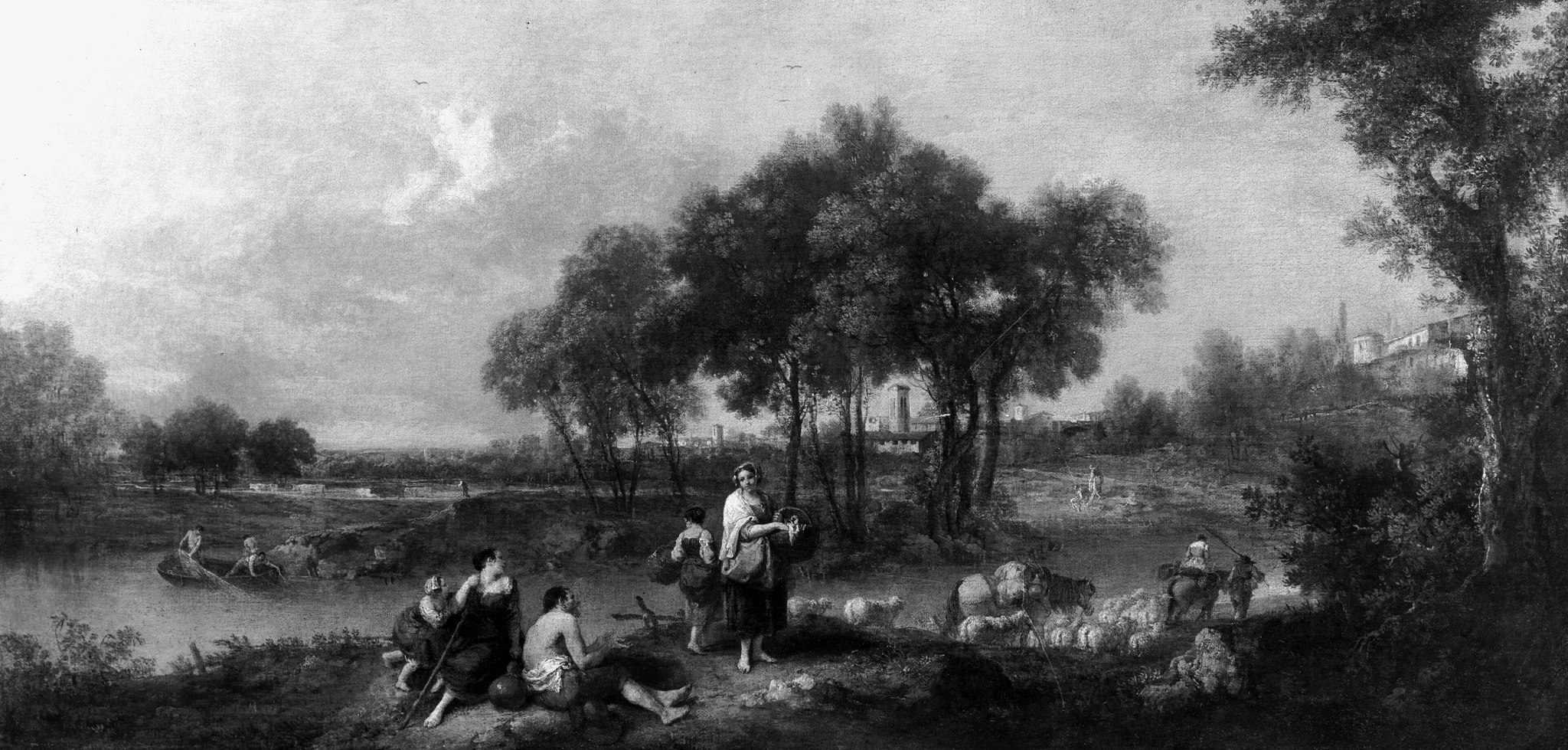 Wooded river landscape with shepherds, by Francesco Zuccarelli, paint, 1800