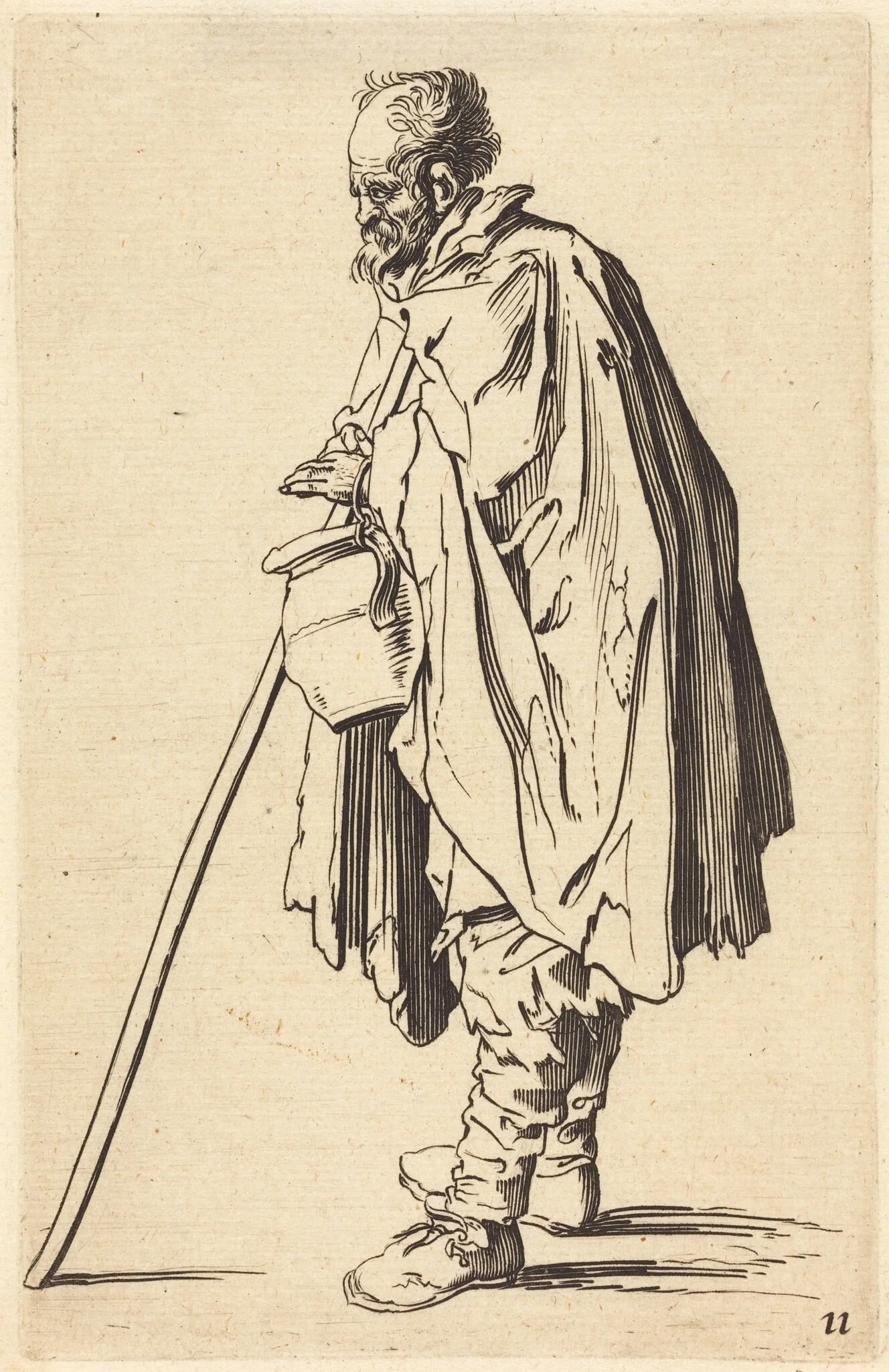 Beggar with Pot, by French 17th Century, ink, 1622