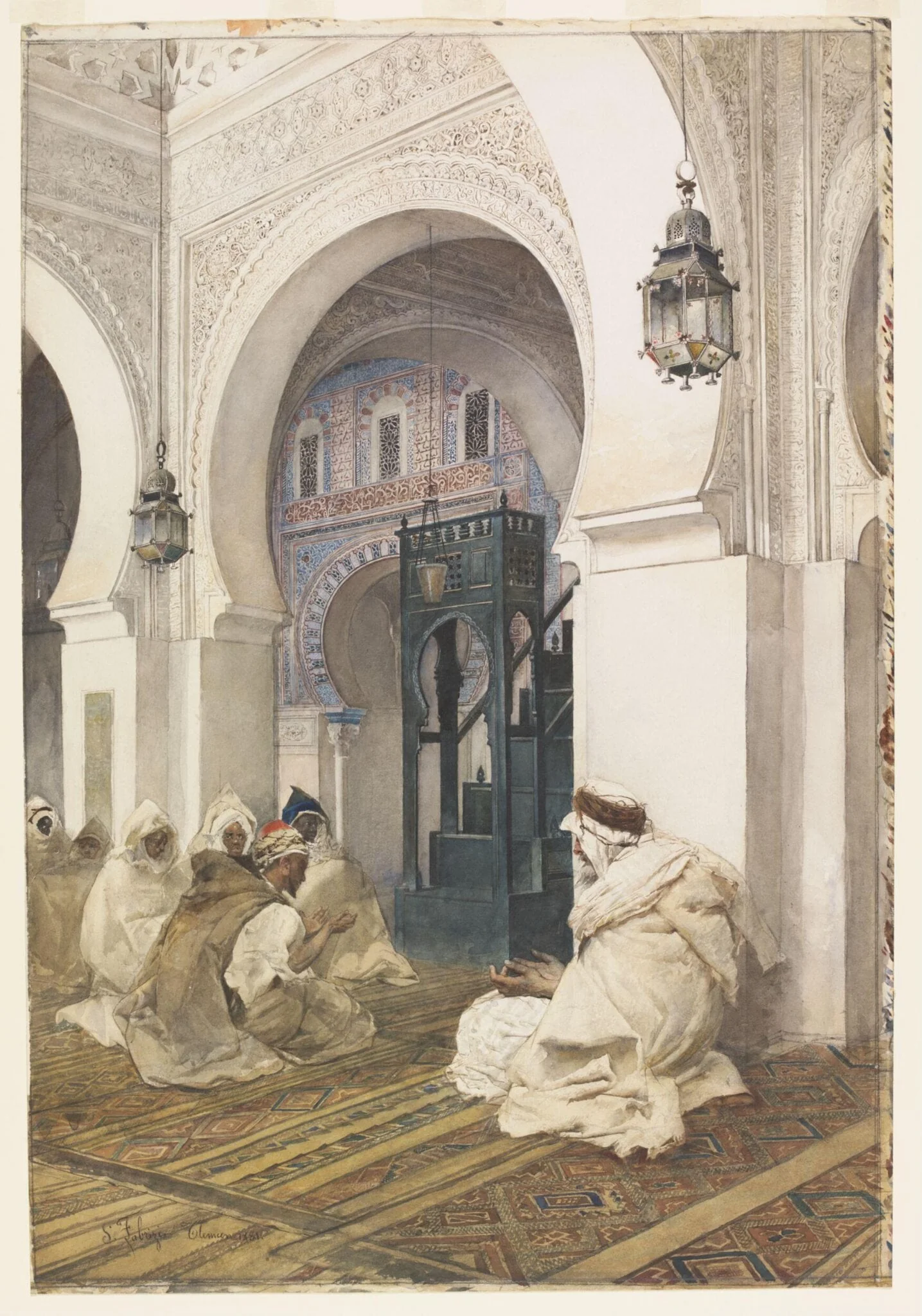 Mosque of Sidi Bu Madyan, Tlemcen, by S Fabrizi, watercolor, 1881