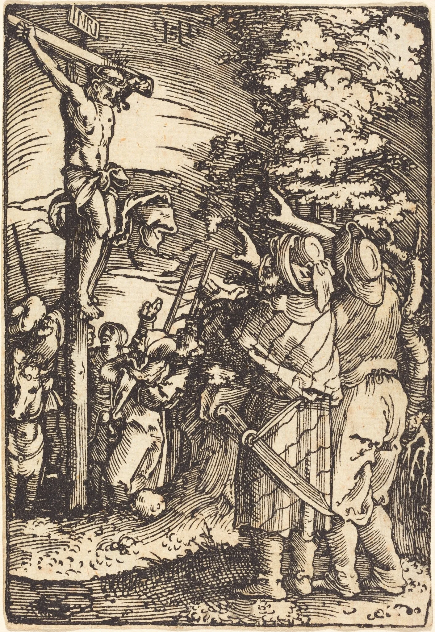 Christ on the Cross, by Sebald Beham, ink, 1521