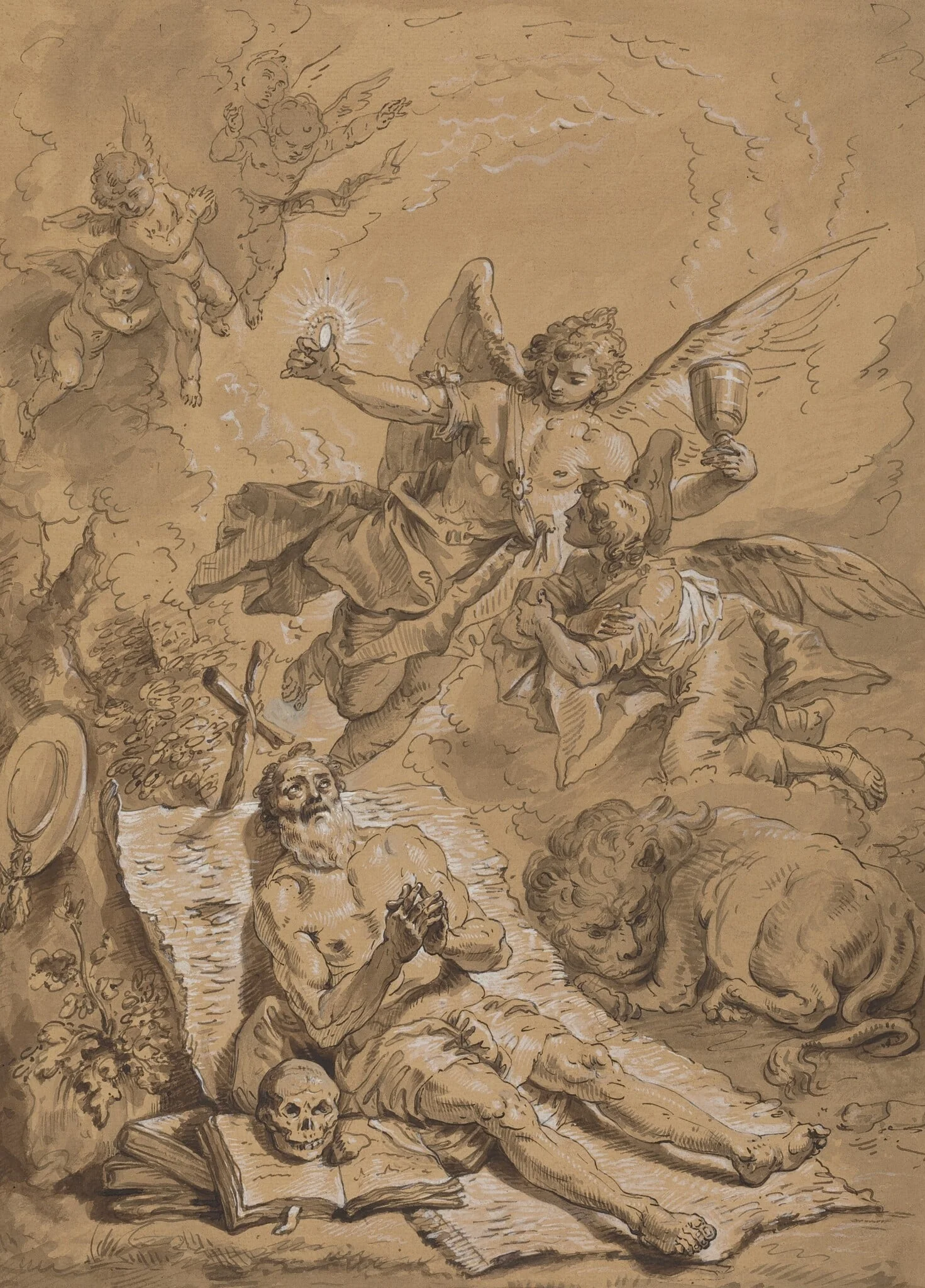 Last Communion of Saint Jerome, by Unknown, ink, 1701