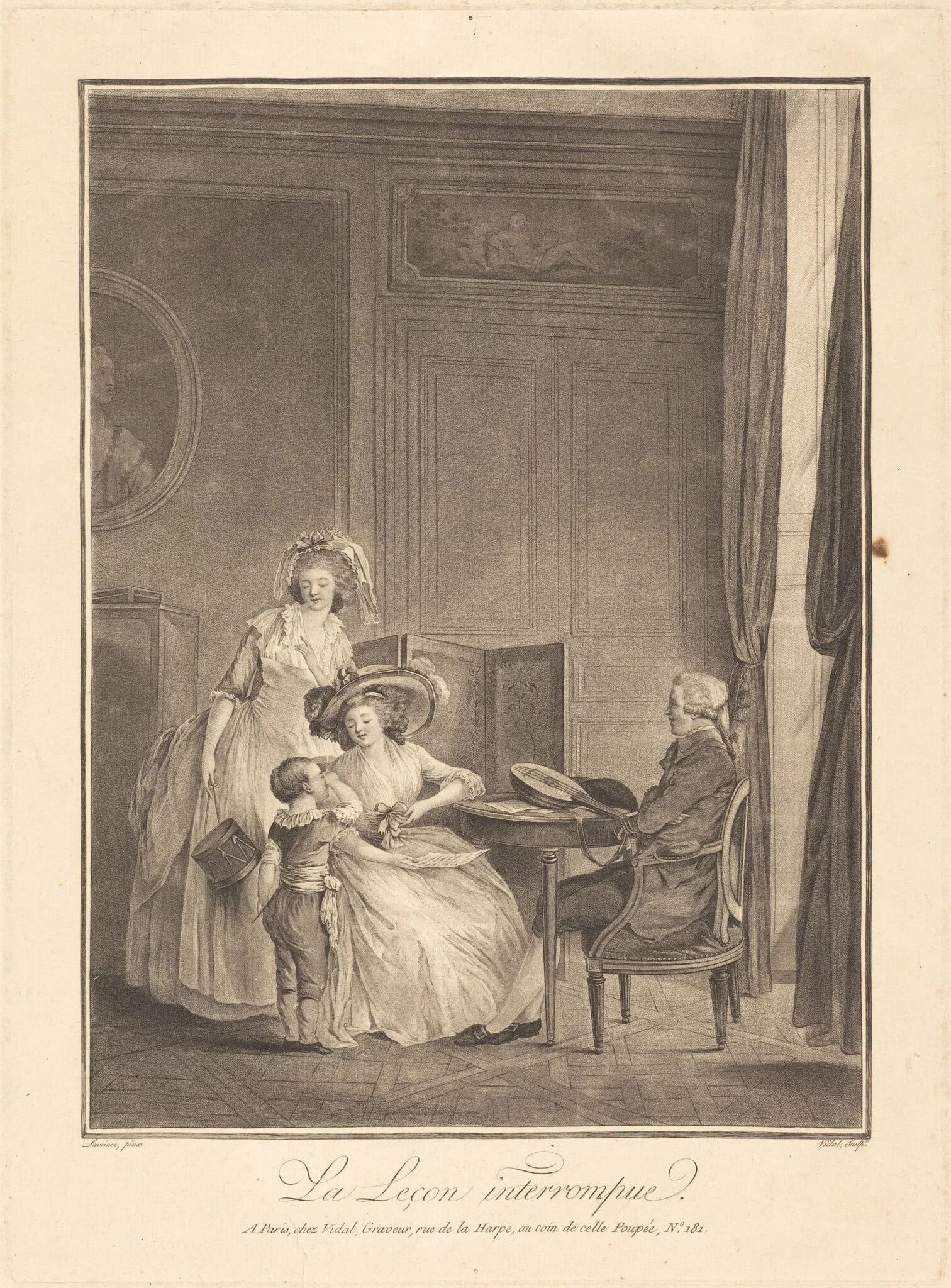 La lecon interrompue, by Gérard Vidal, ink, 1772