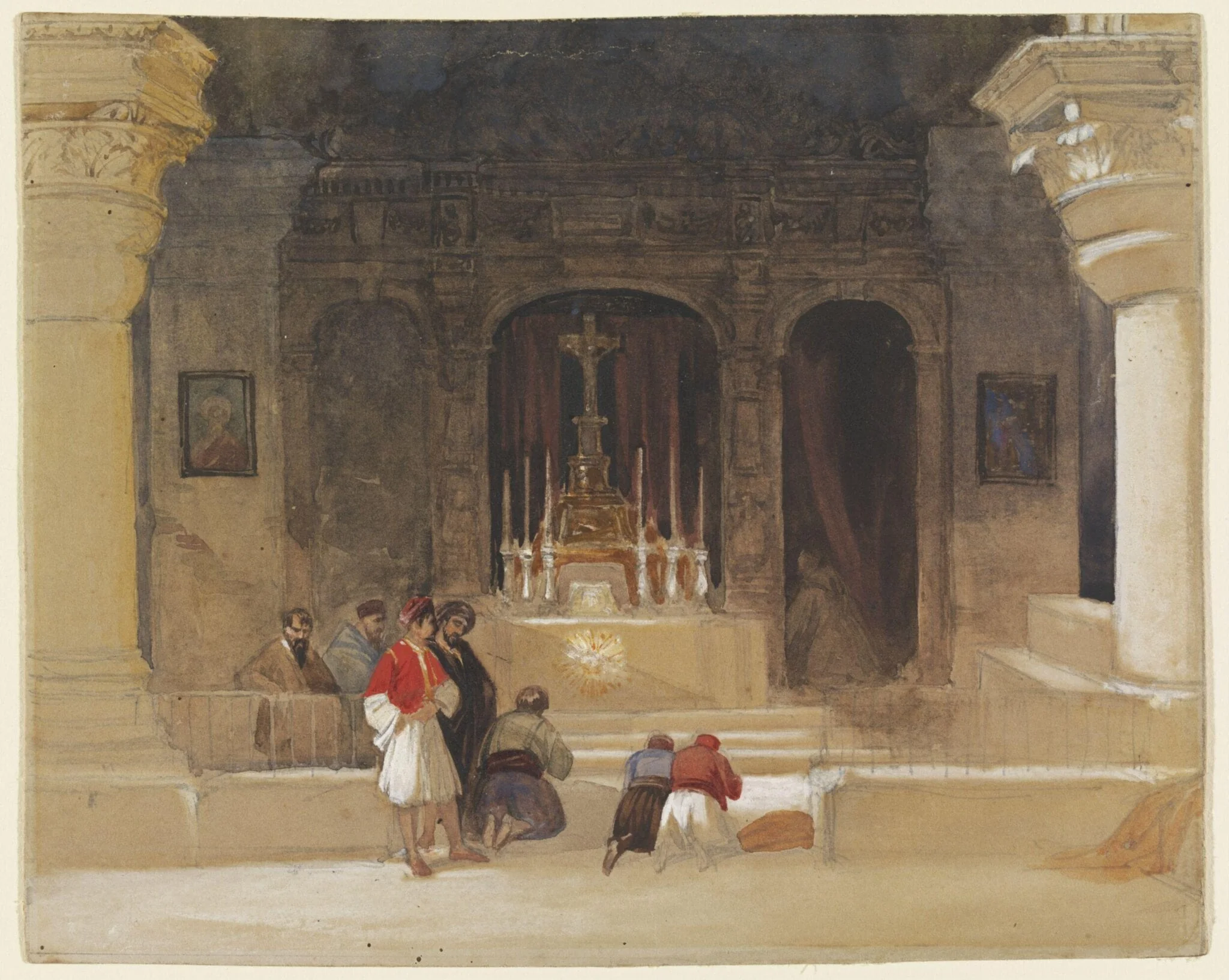 Chapel of St. Helena, Crypt of the Holy Sepulchre, Jerusalem, by David RA Roberts, watercolor