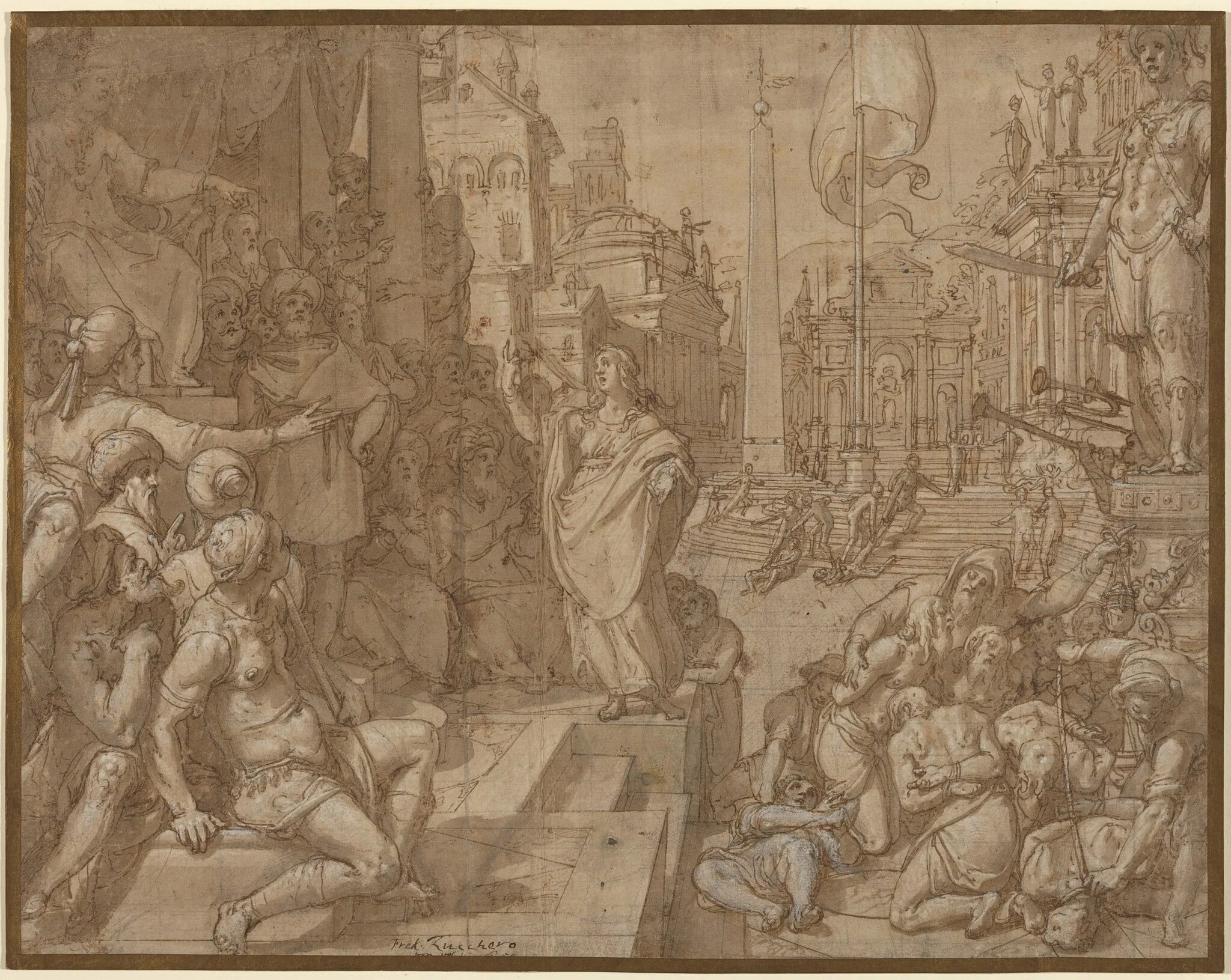 Disputation of Saint Catherine of Alexandria, by Federico Zuccaro, ink, 1570