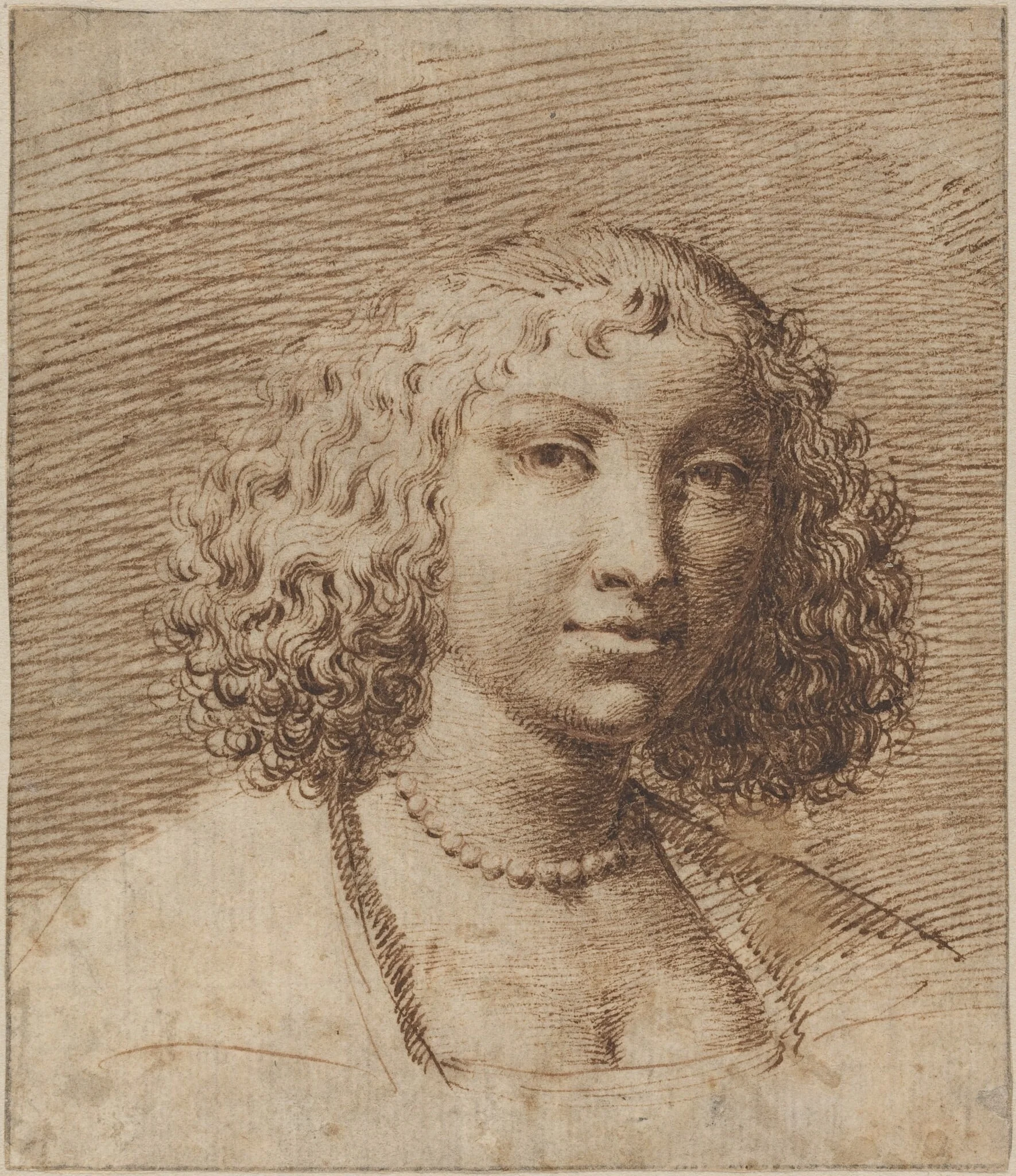 Young Woman with a Pearl Necklace, by Isaac Fuller, ink, 1664