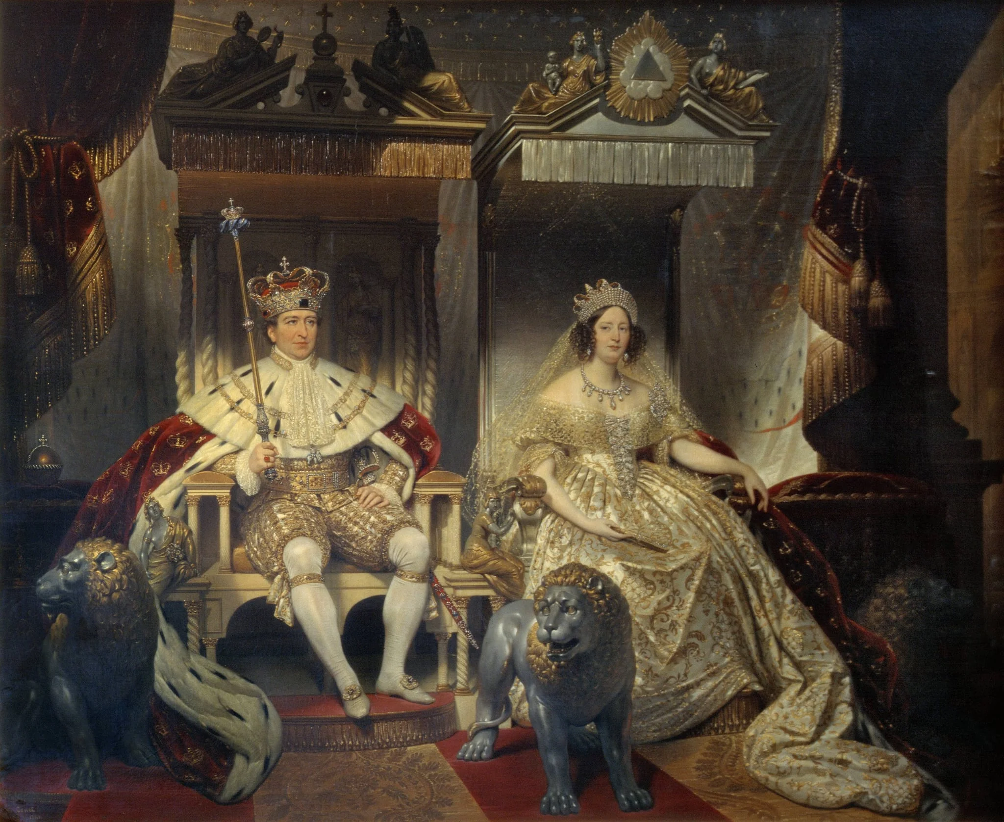 Christian VIII (1786-1848) and Queen Caroline Amalie (1796-1881) in Coronation Robes, by Unknown, 1841