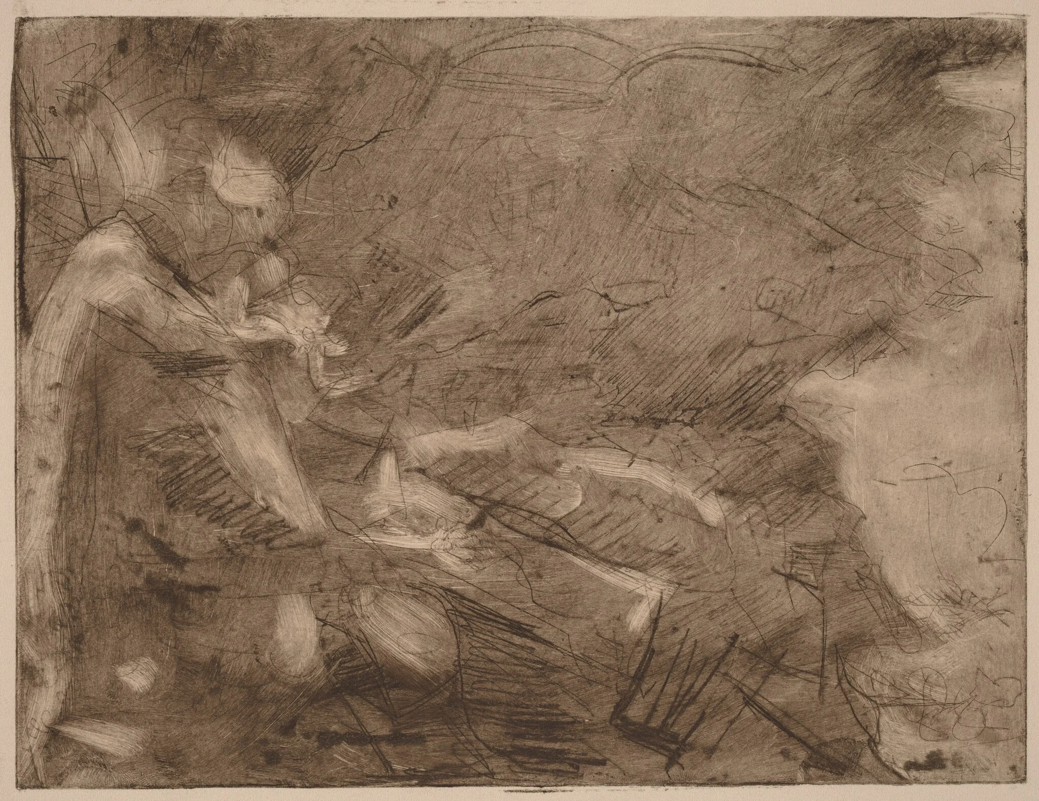 Mountain Stream with Bathers, by Ernst Ludwig Kirchner, ink, 1934