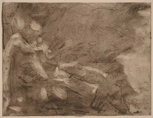 Mountain Stream with Bathers