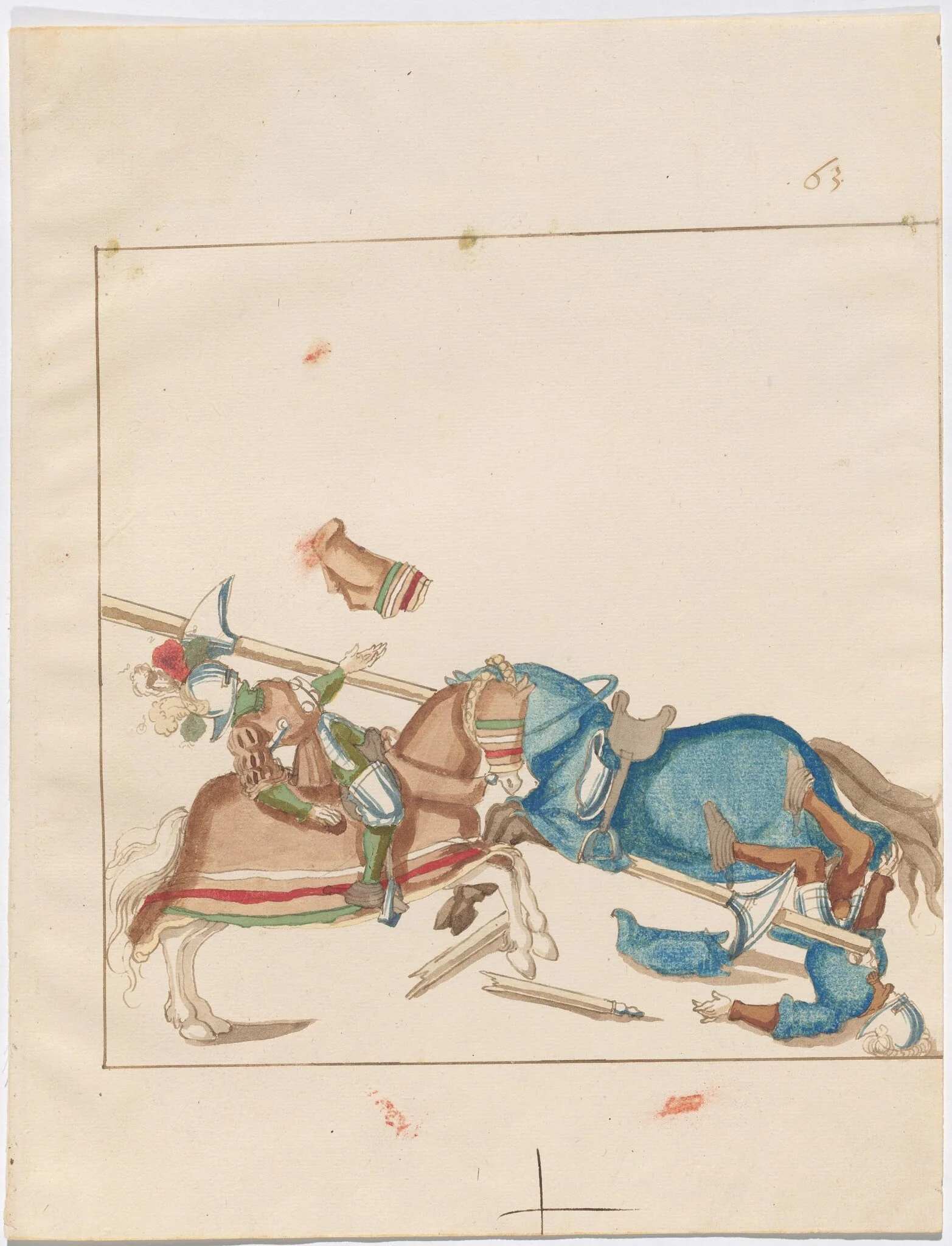 Mock Joust of War with Flying Shields, by German 16th Century, watercolor, 1514