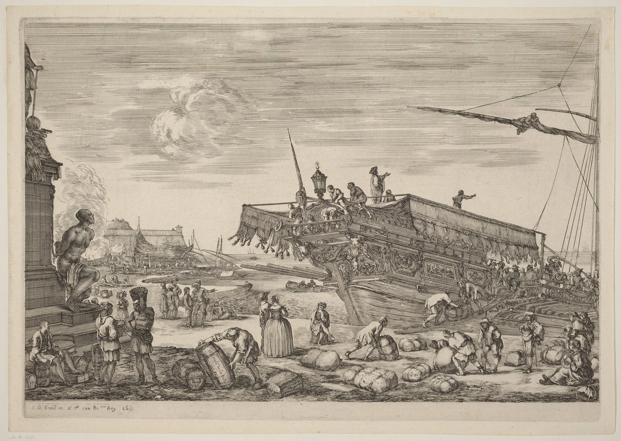 Loading a Ship, by Stefano Della Bella, ink, 1654