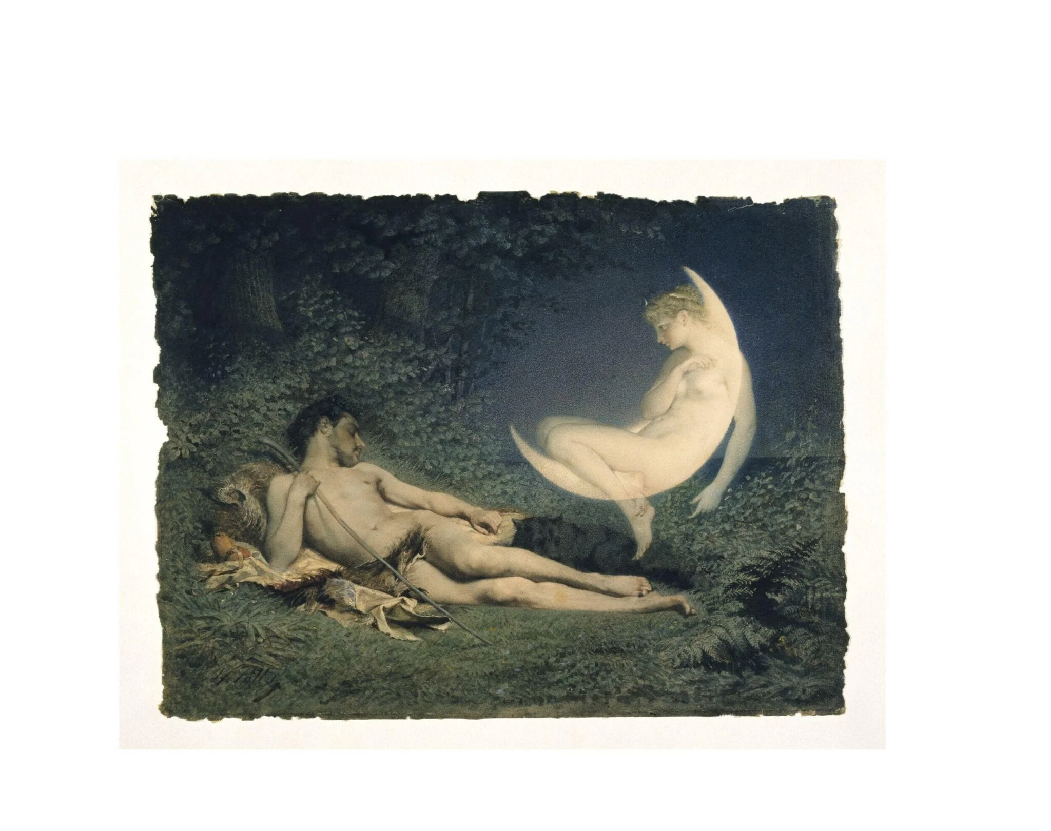Endymion and Selene, by Victor Florence Pollet, watercolor, 1850