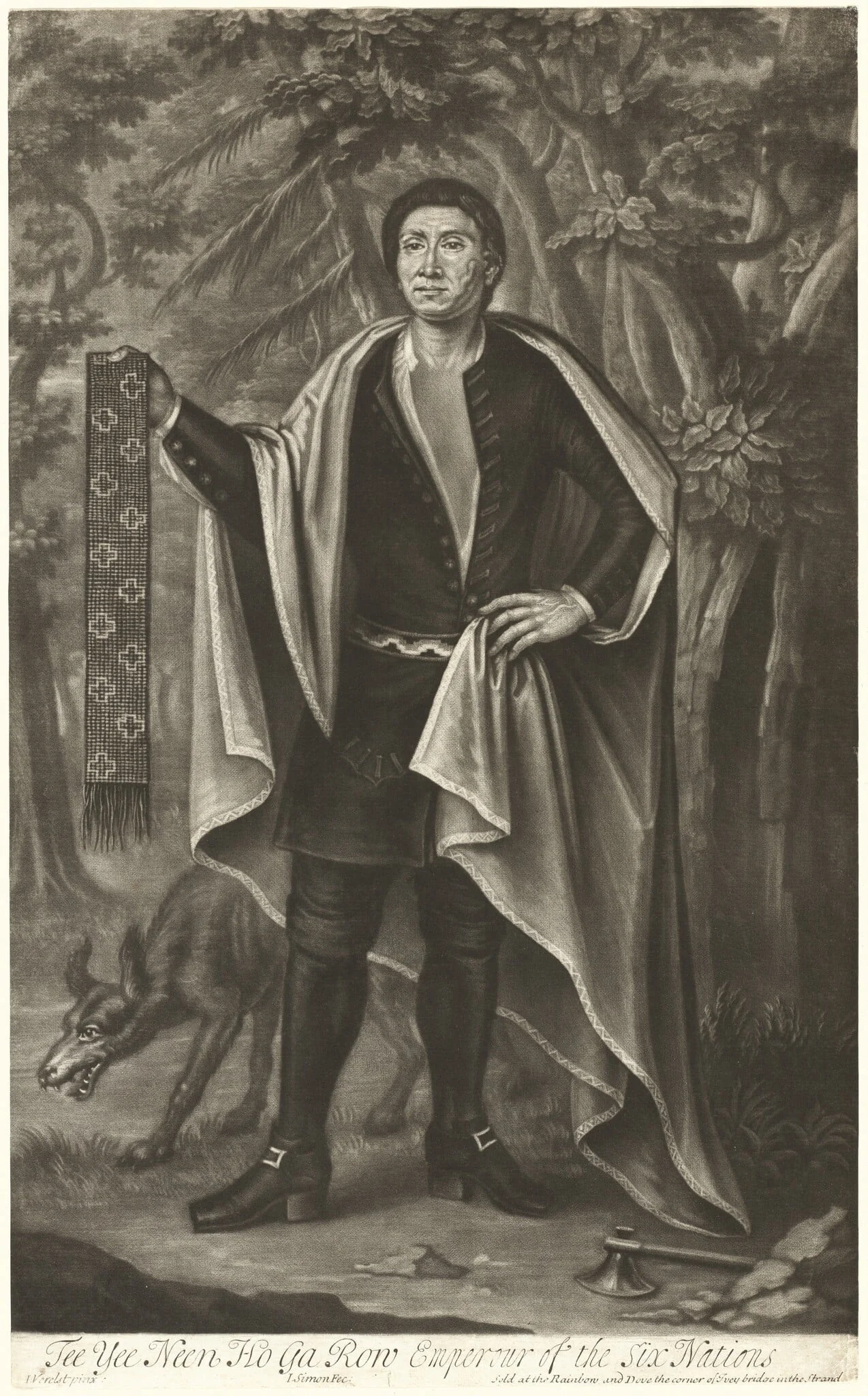 Tee Yee Neen Ho Ga Row, Emperor of the Six Nations, by John Simon, ink, 1710