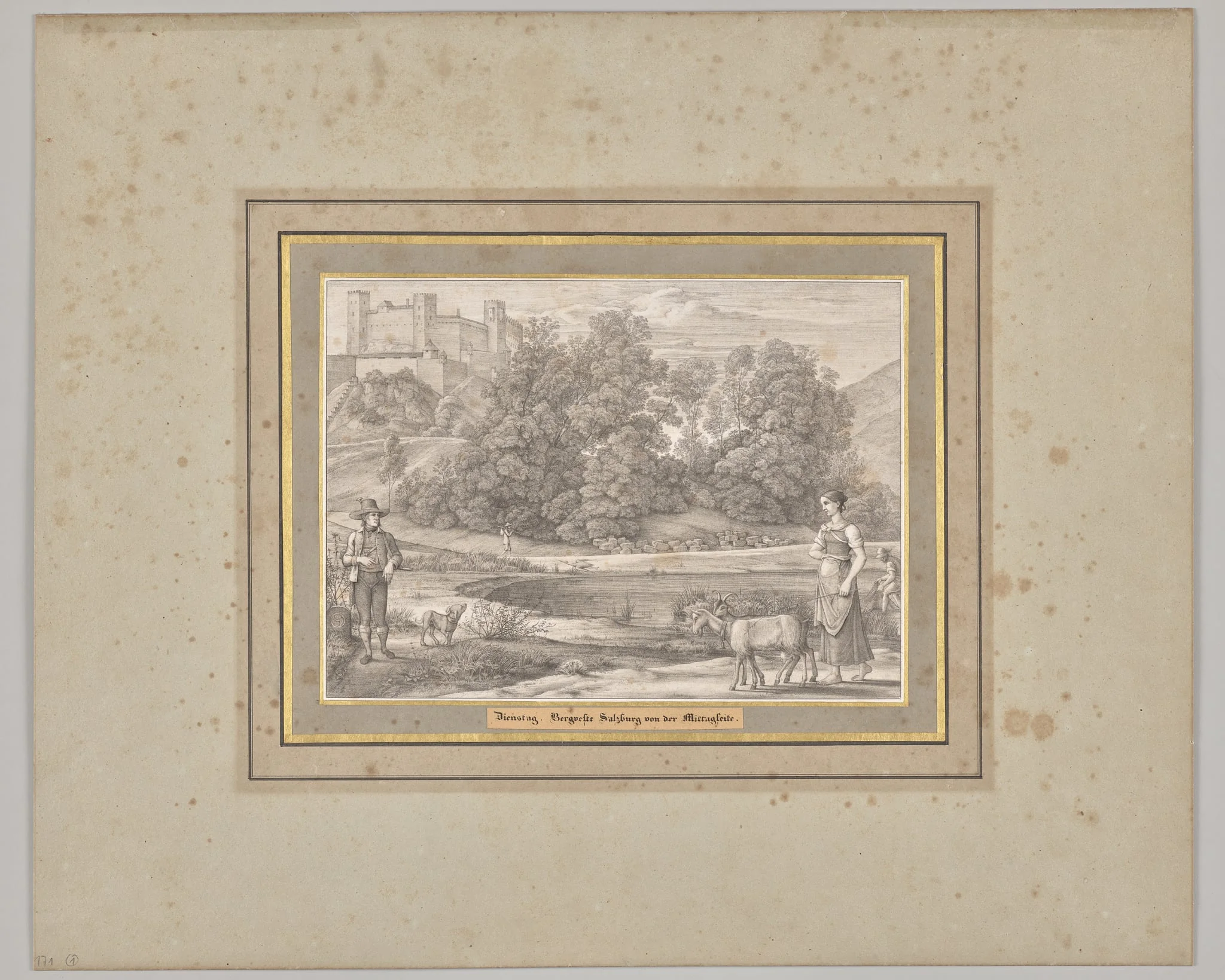 Tuesday. Bergveste Salzburg from the Midday Side, by Ferdinand Olivier, 1820