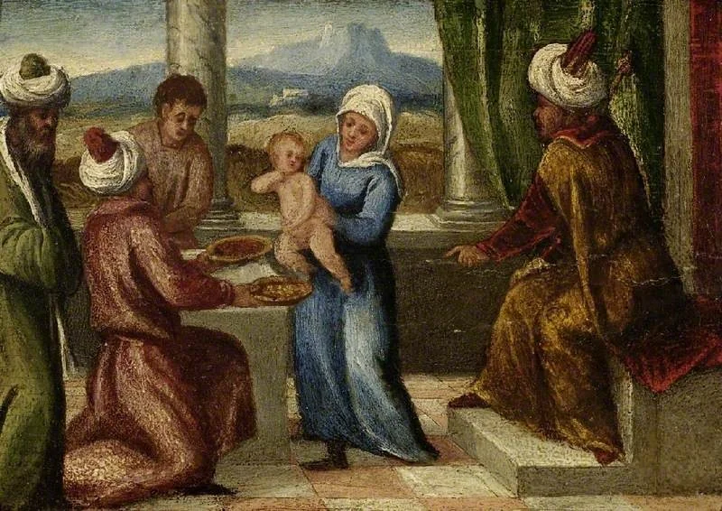 The Trial of Moses, by Bonifazio Veronese, oil, 1530