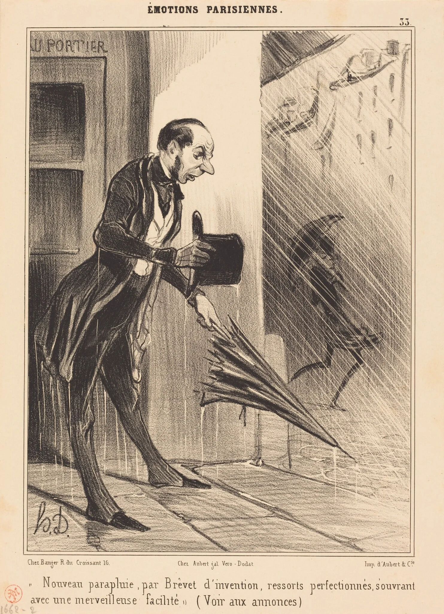 Nouveau parapluie, par Brevet..., by Honoré Daumier, ink, 1840
