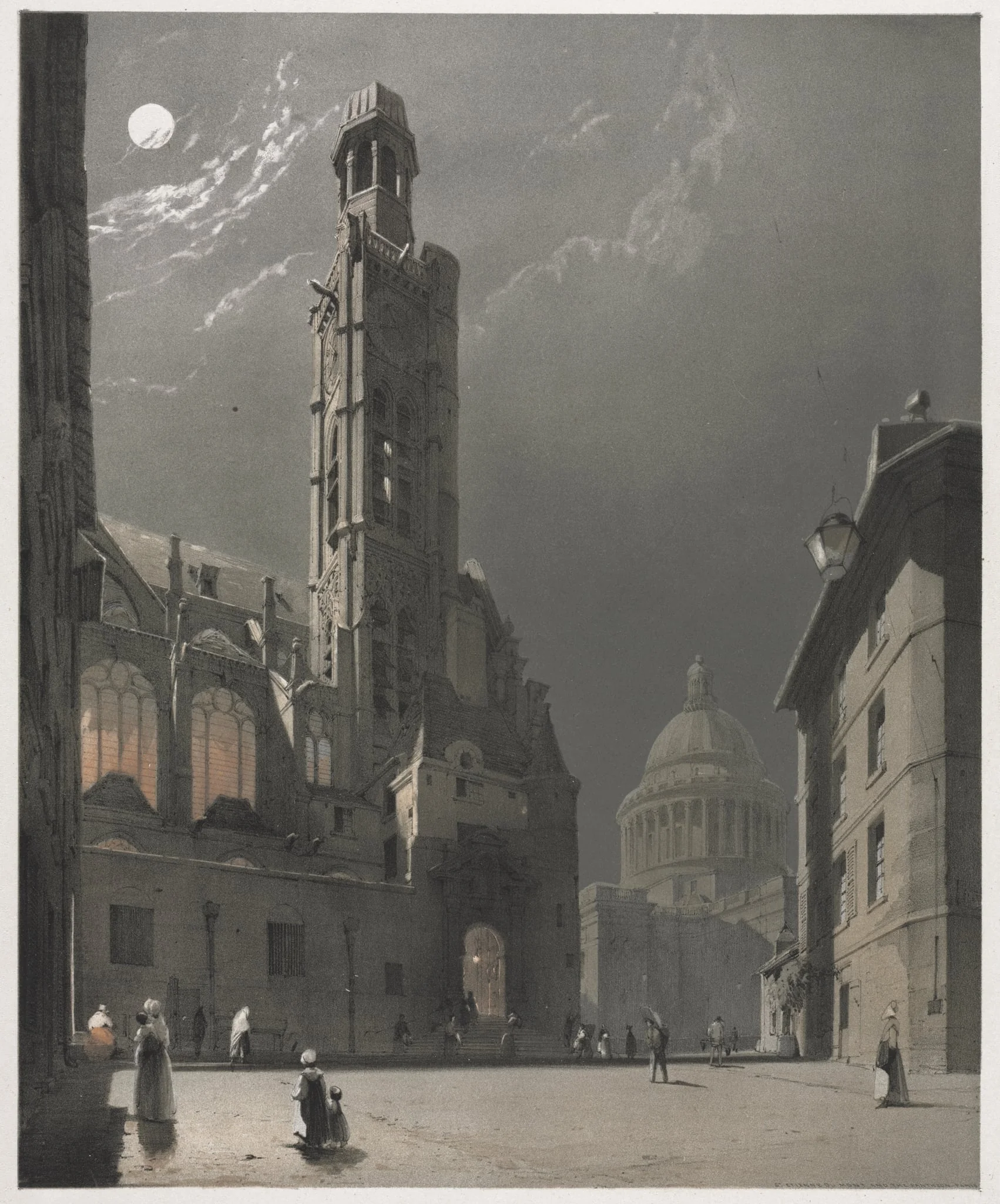 Picturesque Architecture in Paris, Ghent, Antwerp, Rouen:  St. Etienne du Mont and the Pantheon, Paris, by Thomas Shotter Boys, 1839