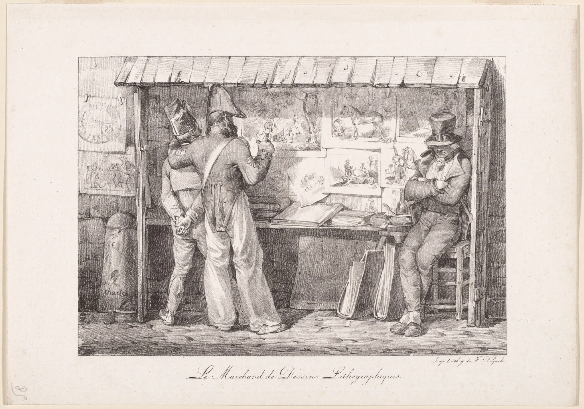 Le Marchand de dessins lithographiques (The Lithograph Seller), by Nicolas Toussaint Charlet, ink, 1819