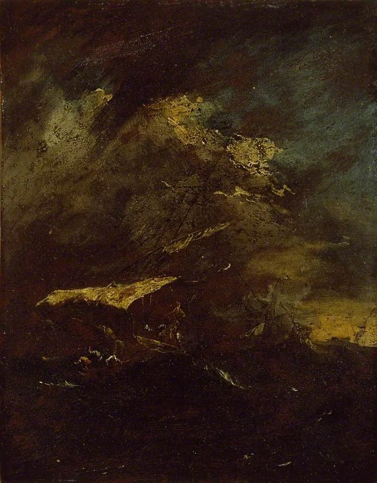 Two Vessels in a Storm, by Francesco Guardi, oil, 1762
