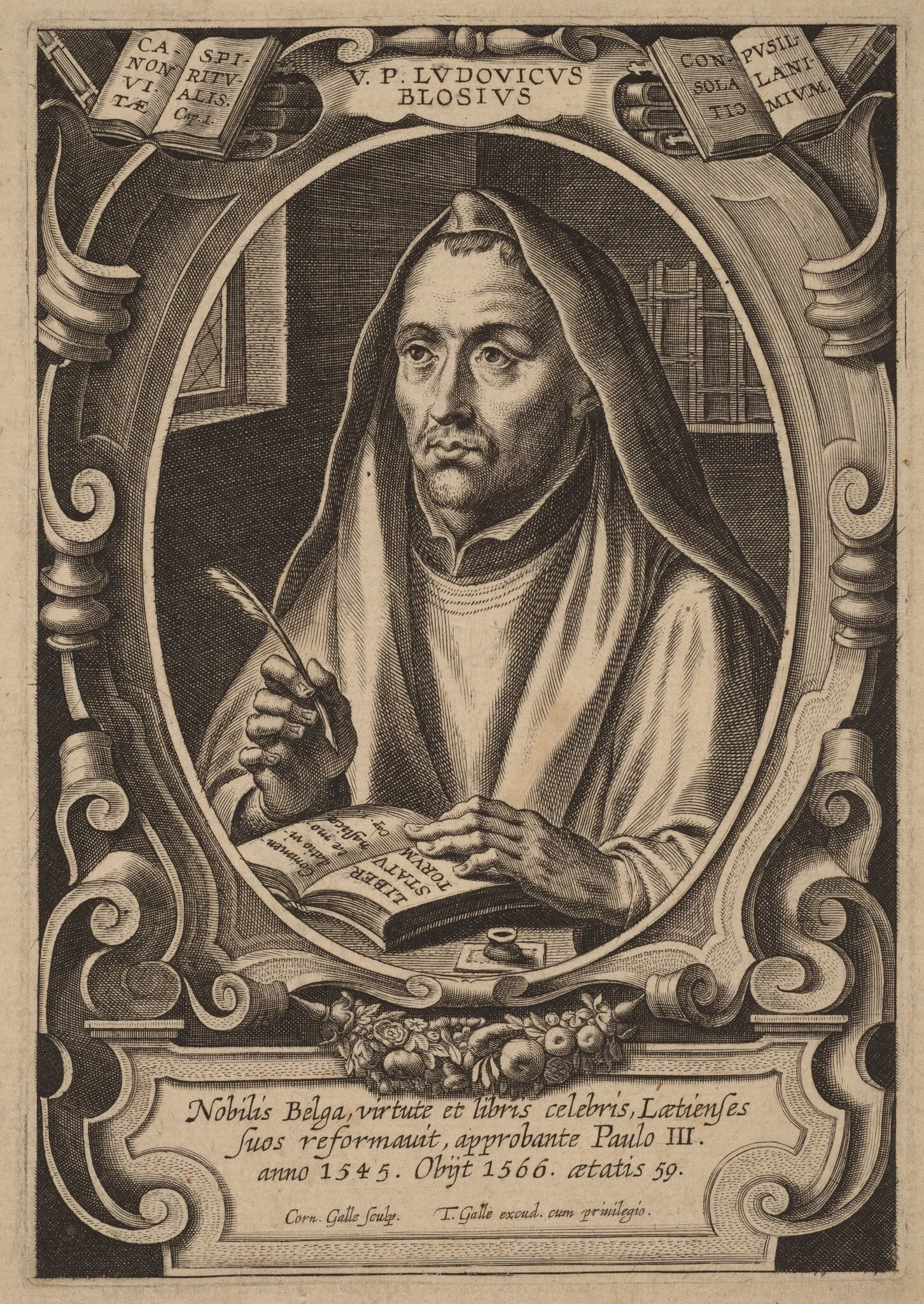 Louis de Blois, by Cornelis Galle I, ink, 1613