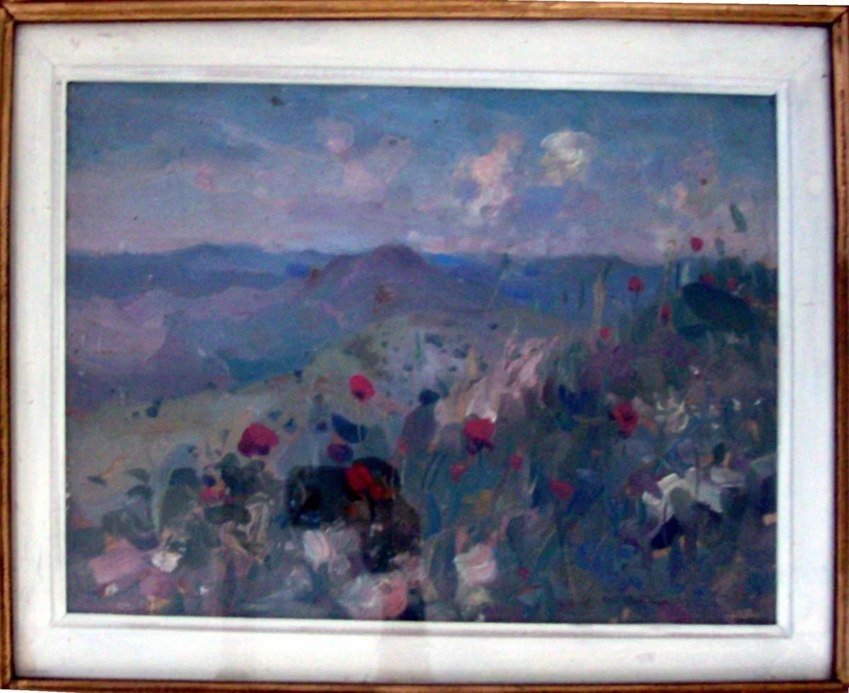 Peisaj de munte cu flori de câmp și maci, by Aurel Băeșu, unspecified, 1926