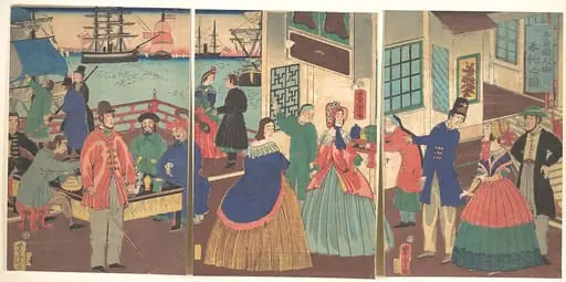 歌川芳虎画　『五箇国人物　呑飥之図』|People of the Five Nations Drinking and Eating (Gokakoku jinbutsu dontaku no zu)