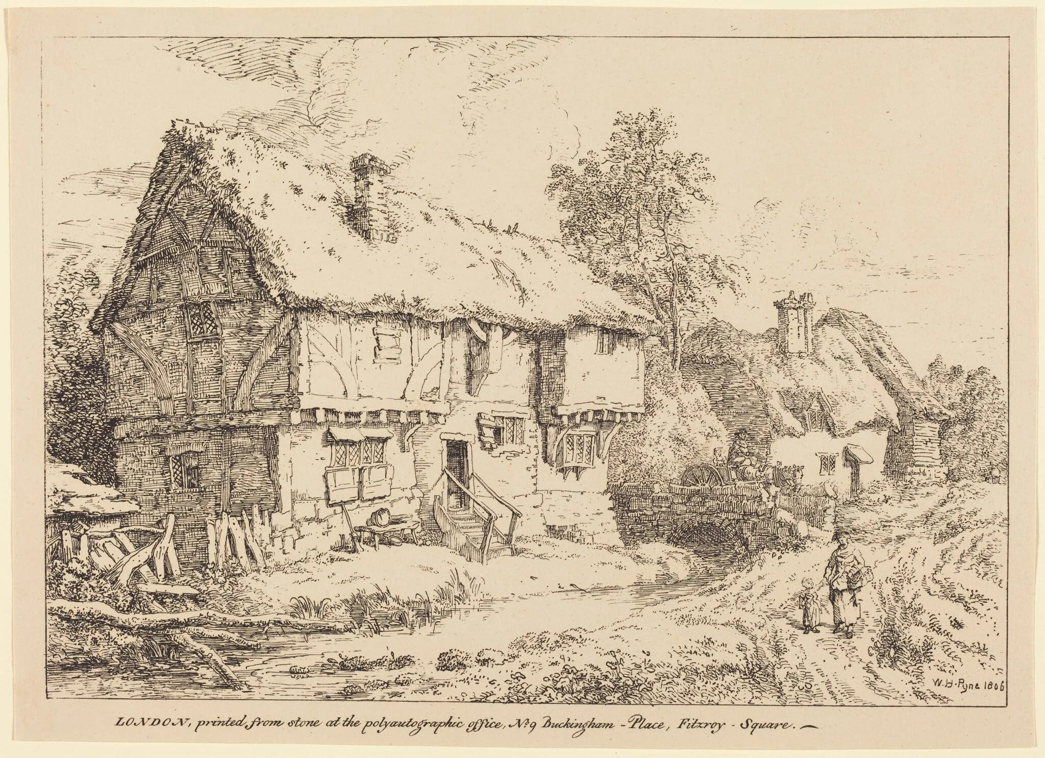 Old Cottages, by William Henry Pyne, ink, 1806