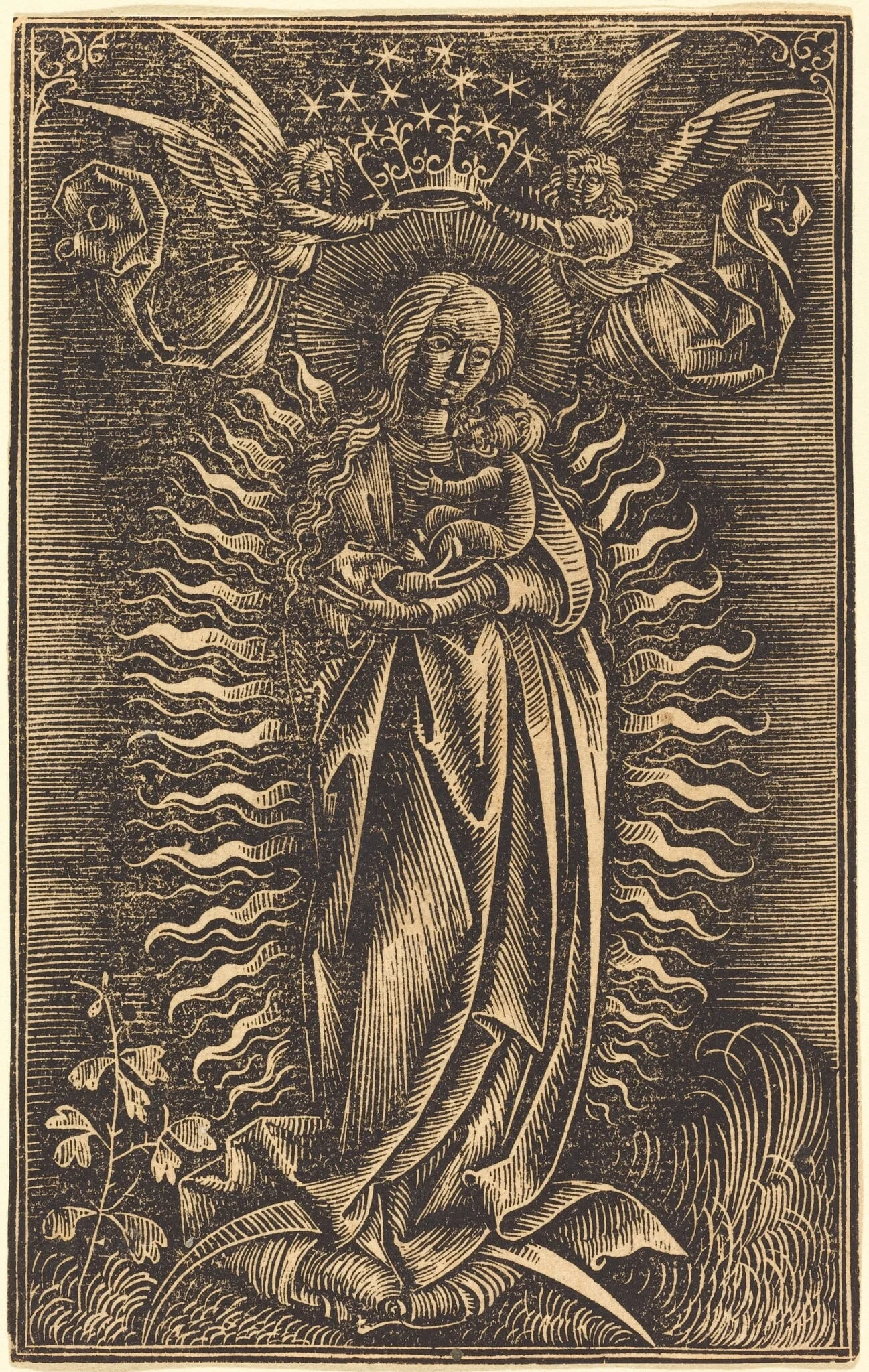 The Virgin Crowned by Two Angels, by German 15th Century, ink, 1500