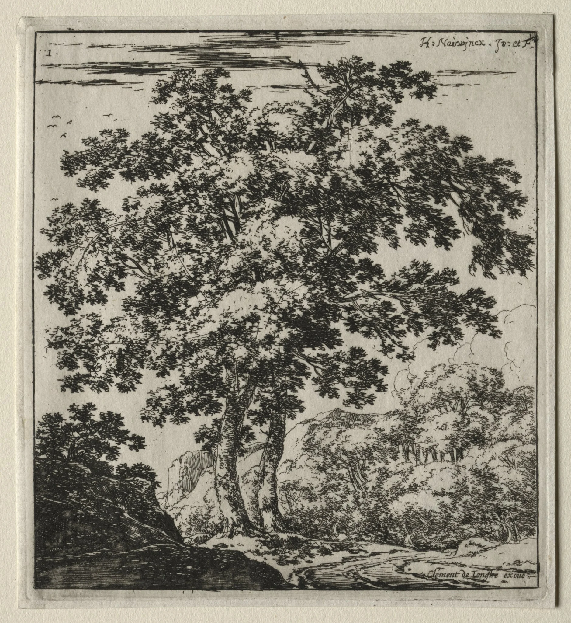 Les deux grands arbres au bord du chemin, by Herman Naiwinx, 1646