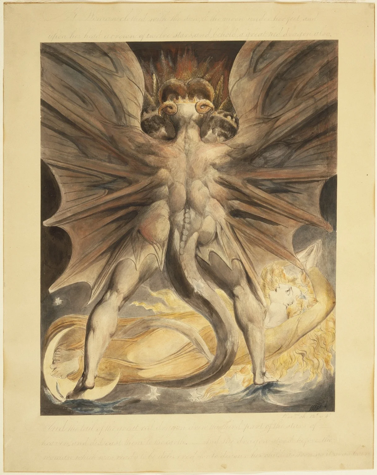 The Great Red Dragon and the Woman Clothed with the Sun (Rev. 12: 1-4), by William Blake, unspecified, 1800