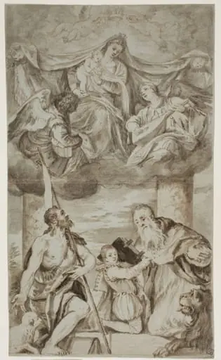 The Virgin and Child among angels in the clouds with Sts John the Baptist and Jerome, after Paolo Veronese’s painting formerly in S. Francesco della Vigna, Venice