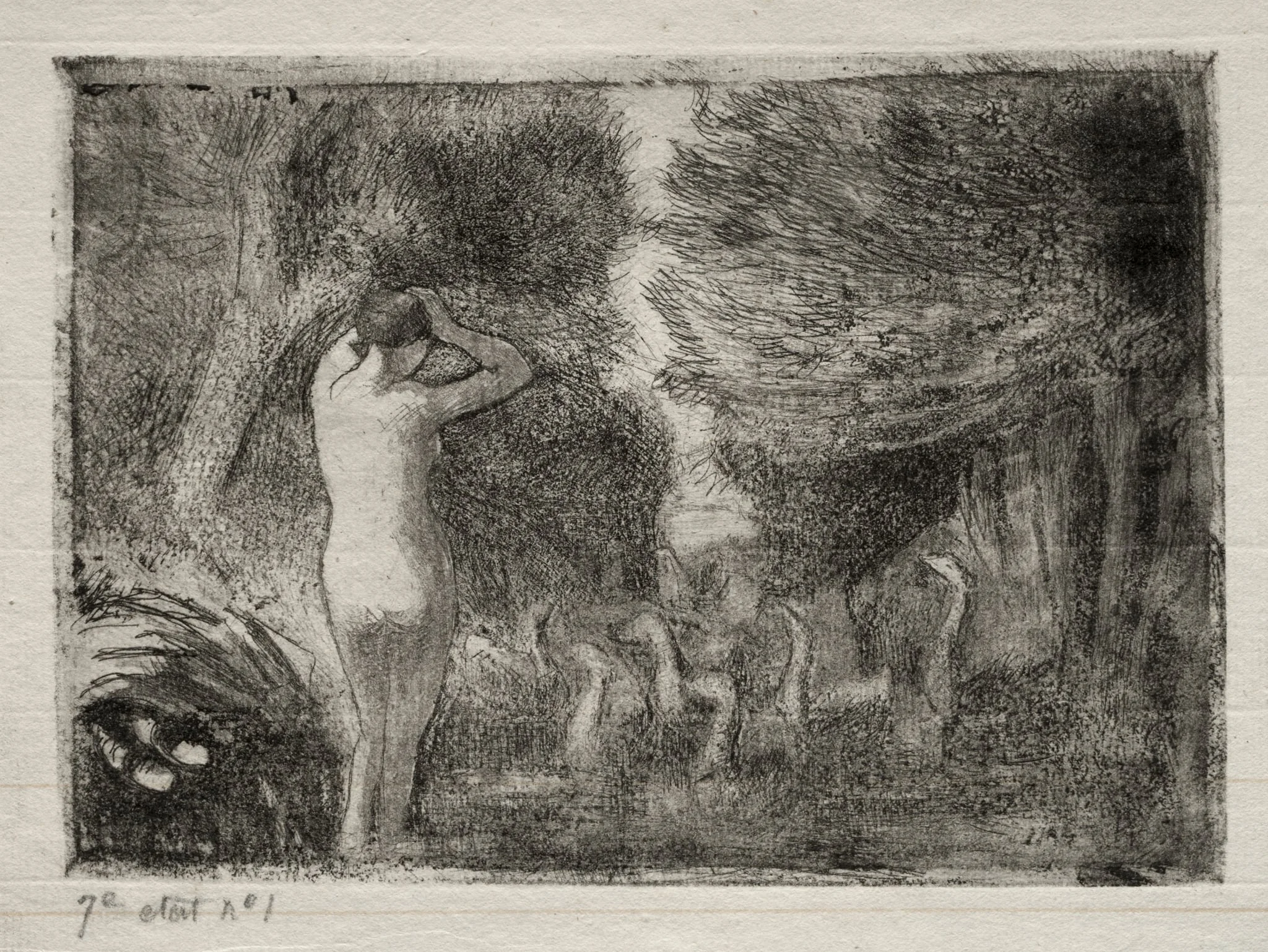 Bather and Geese, by Camille Pissarro, 1895