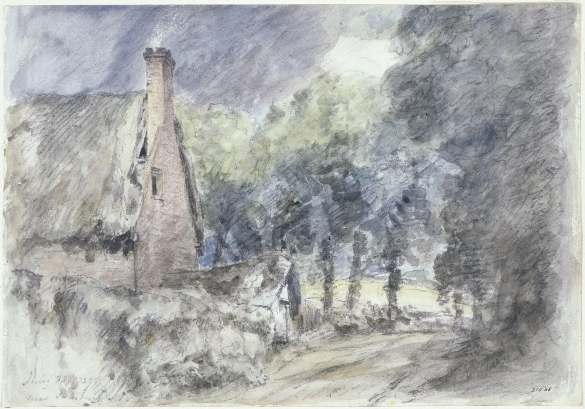 A cottage and Trees near Salisbury, by John Constable, watercolor, 28
