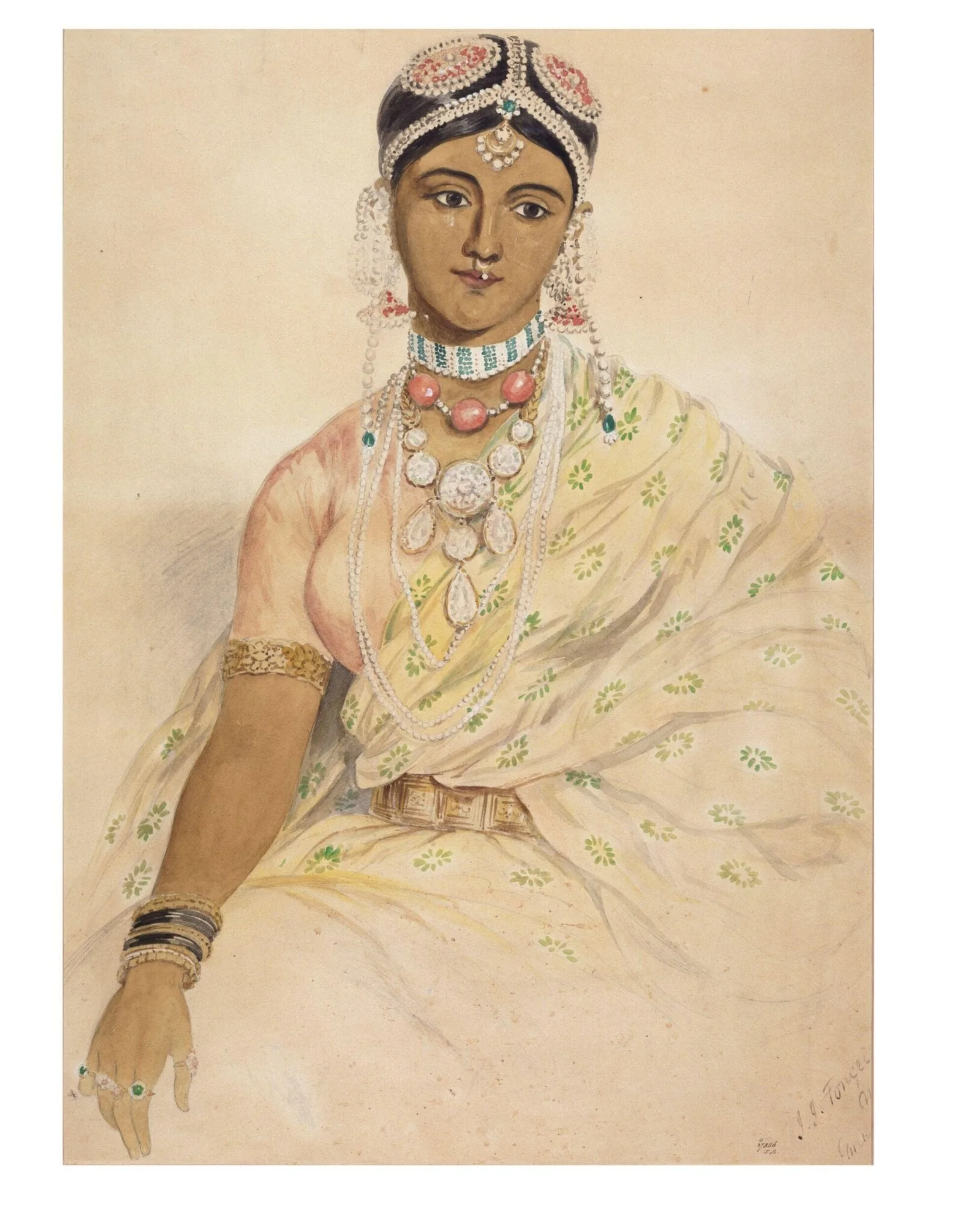 Portrait of a Hindu woman wearing jewellery