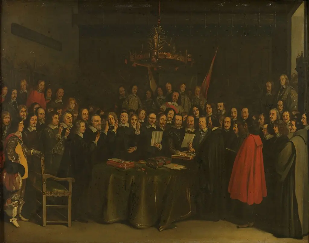 Ratification of the Peace of Münster between Spain and the Dutch Republic in the town hall of Münster, 15 May 1648