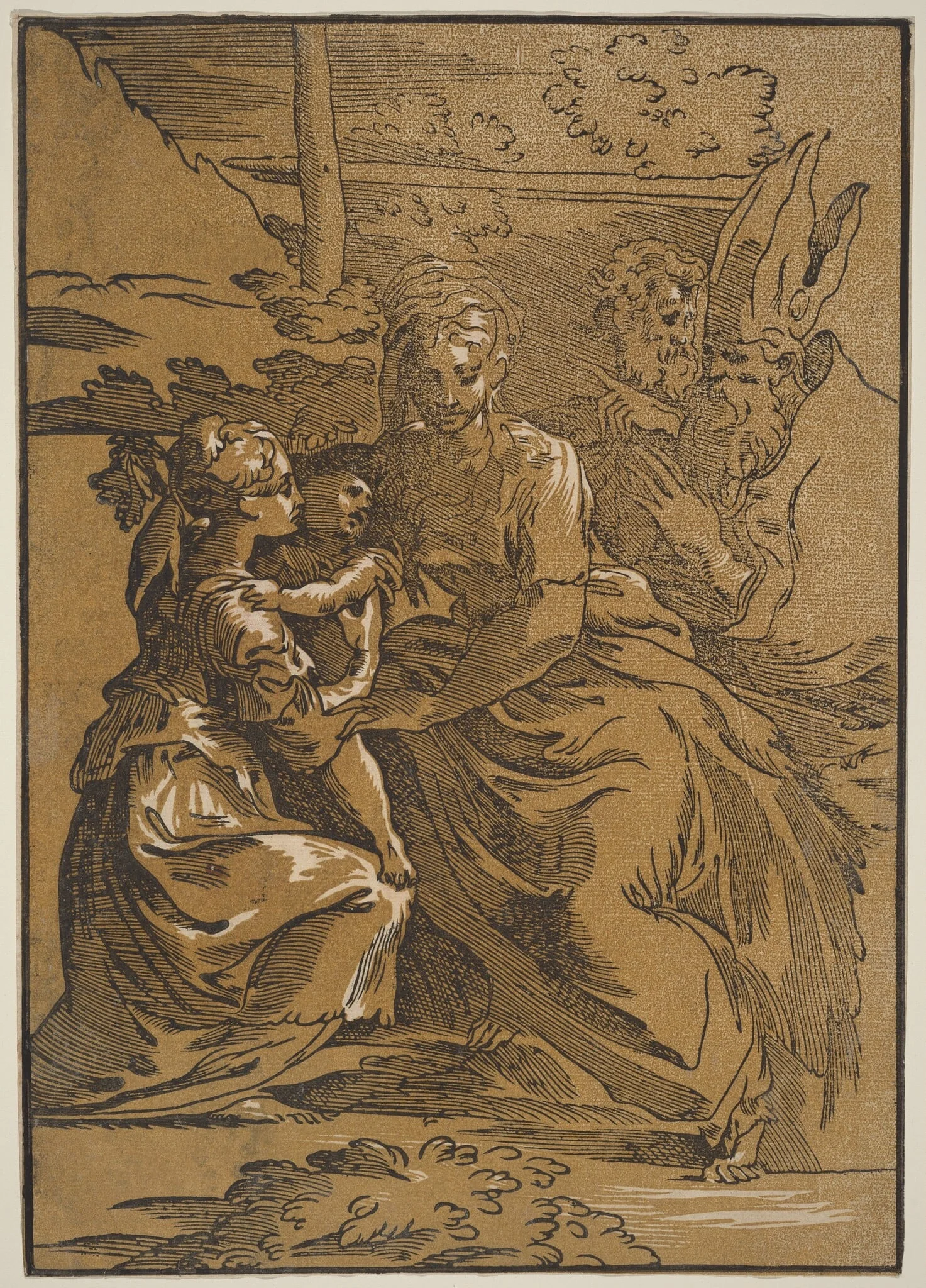 The Holy Family with Two Saints, by Antonio da Trento, ink, 1529