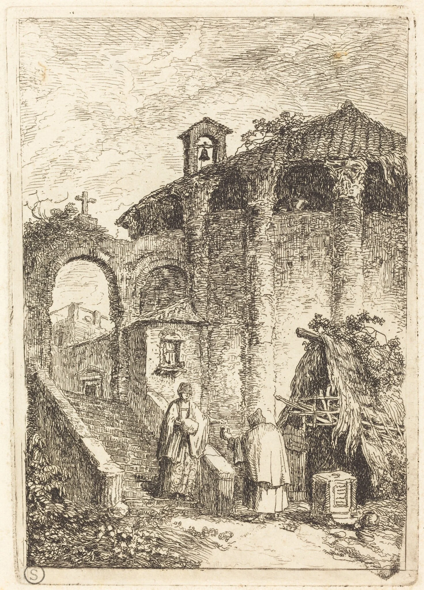The Ancient Temple, by Hubert Robert, ink, 1764