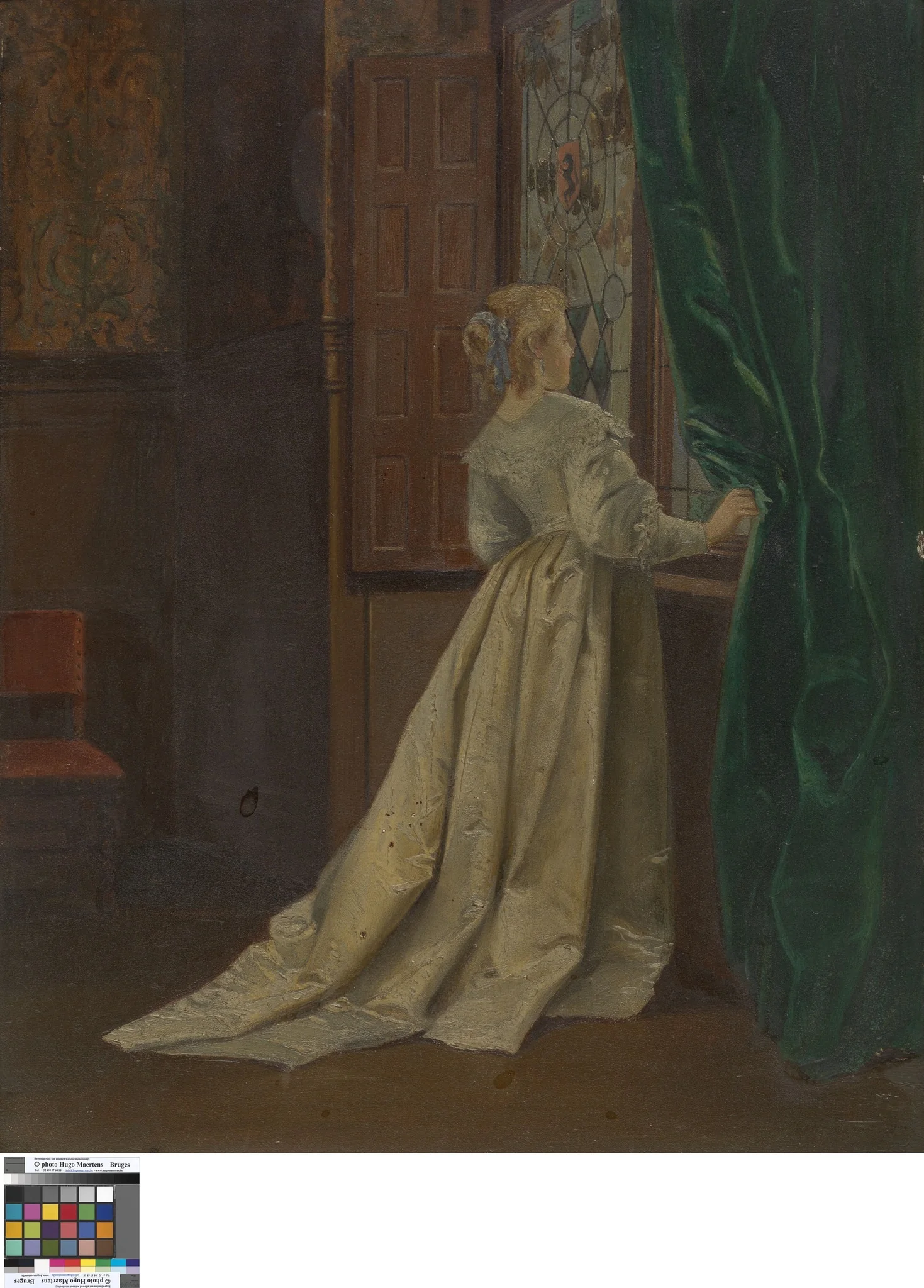 Woman near a window, by Aline De Senezcourt, oil, 1900