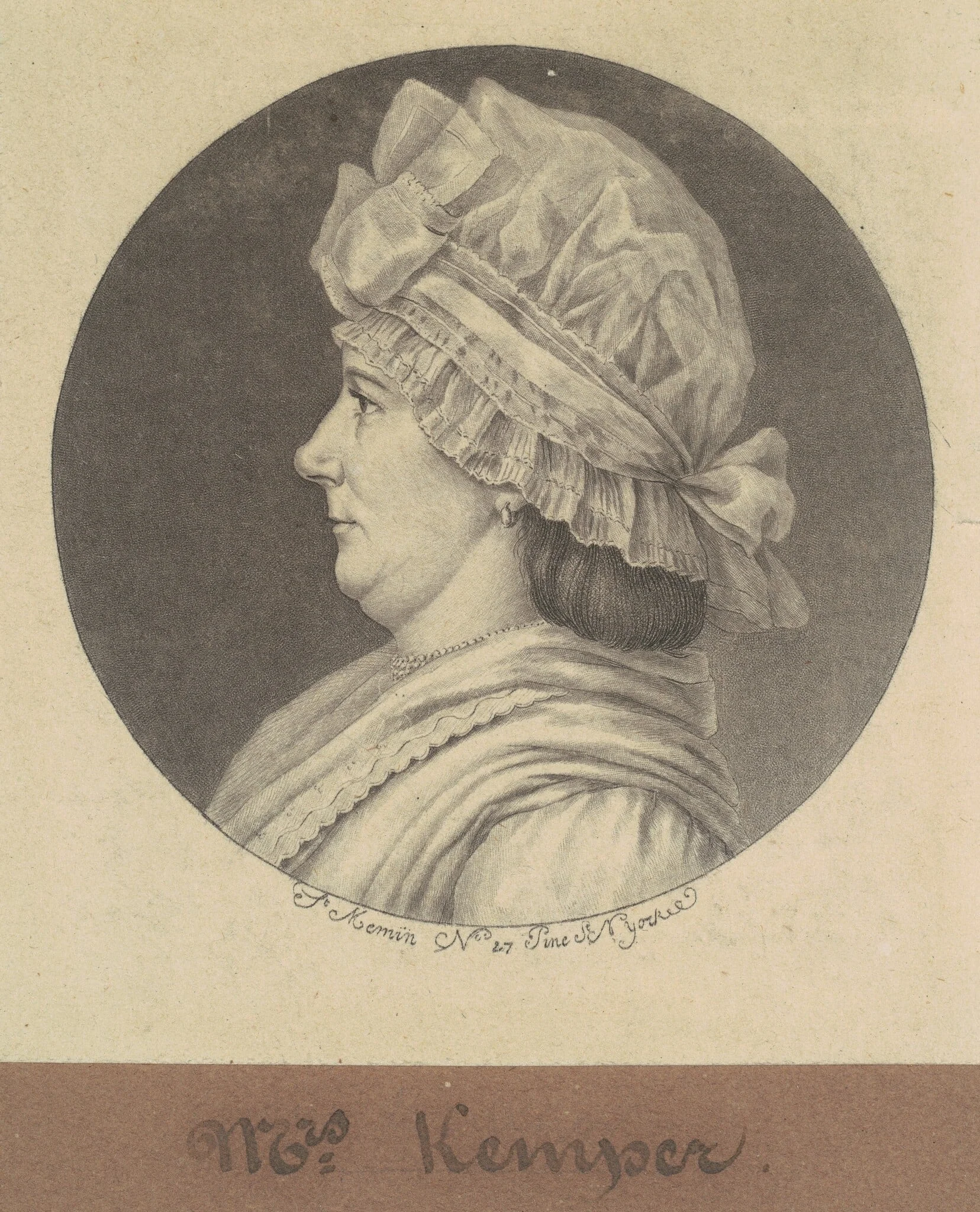 Elizabeth Marius Kemper, by Charles Balthazar Julien Févret de Saint-Mémin, ink, 1797