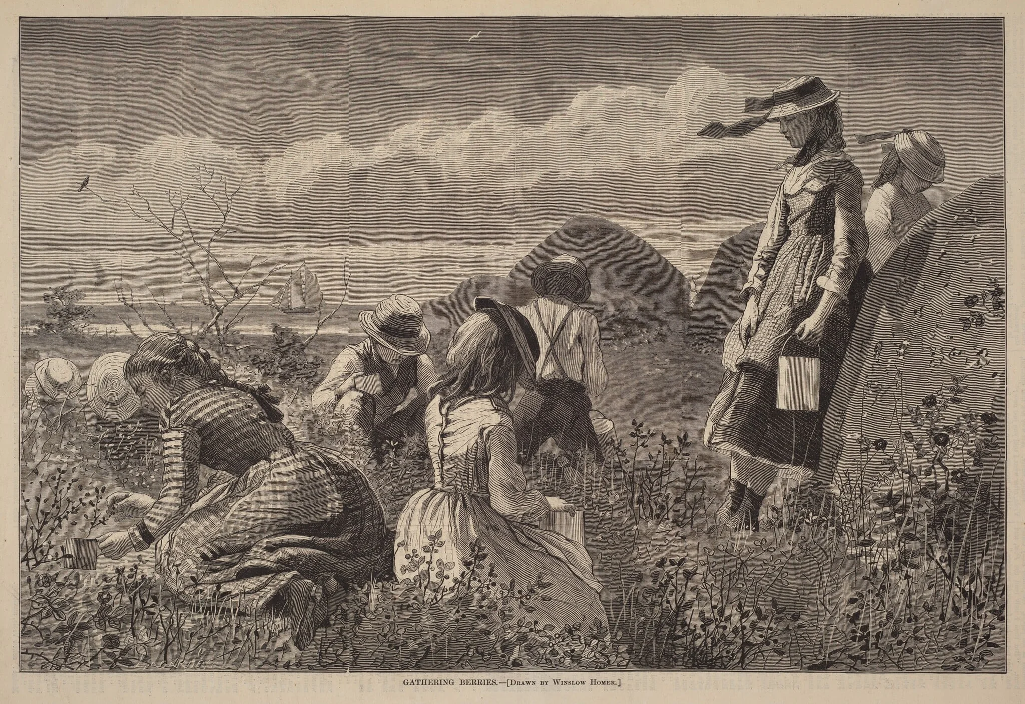 Gathering Berries, by Lagarde, ink, 1874
