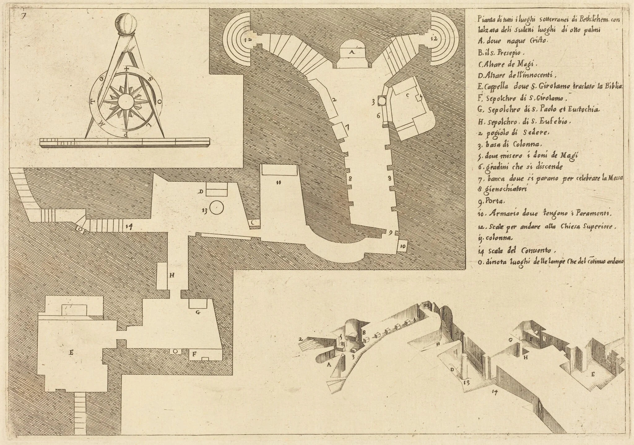 Plan of All the Important Places in Bethlehem, by Jacques Callot, ink, 1619