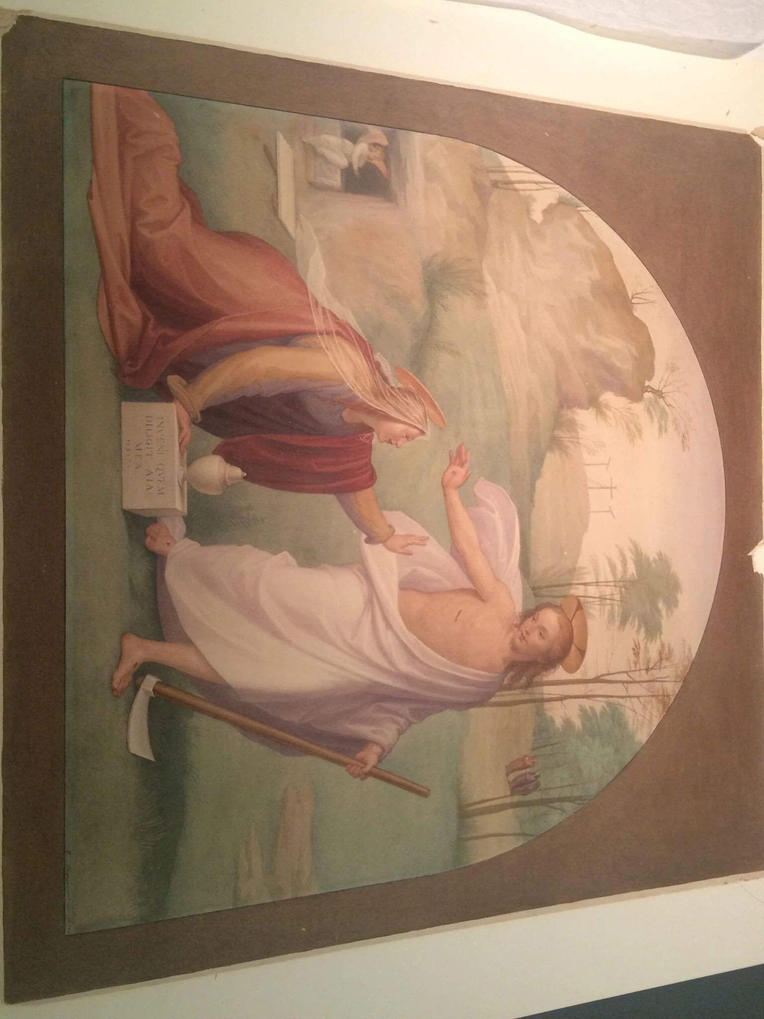 Copy after the fresco Noli Me Tangere by Fra  Bartolomeo in the Villa dei Frati di San Marco, near  Florence, by Cesare Mariannecci, watercolor, 1865