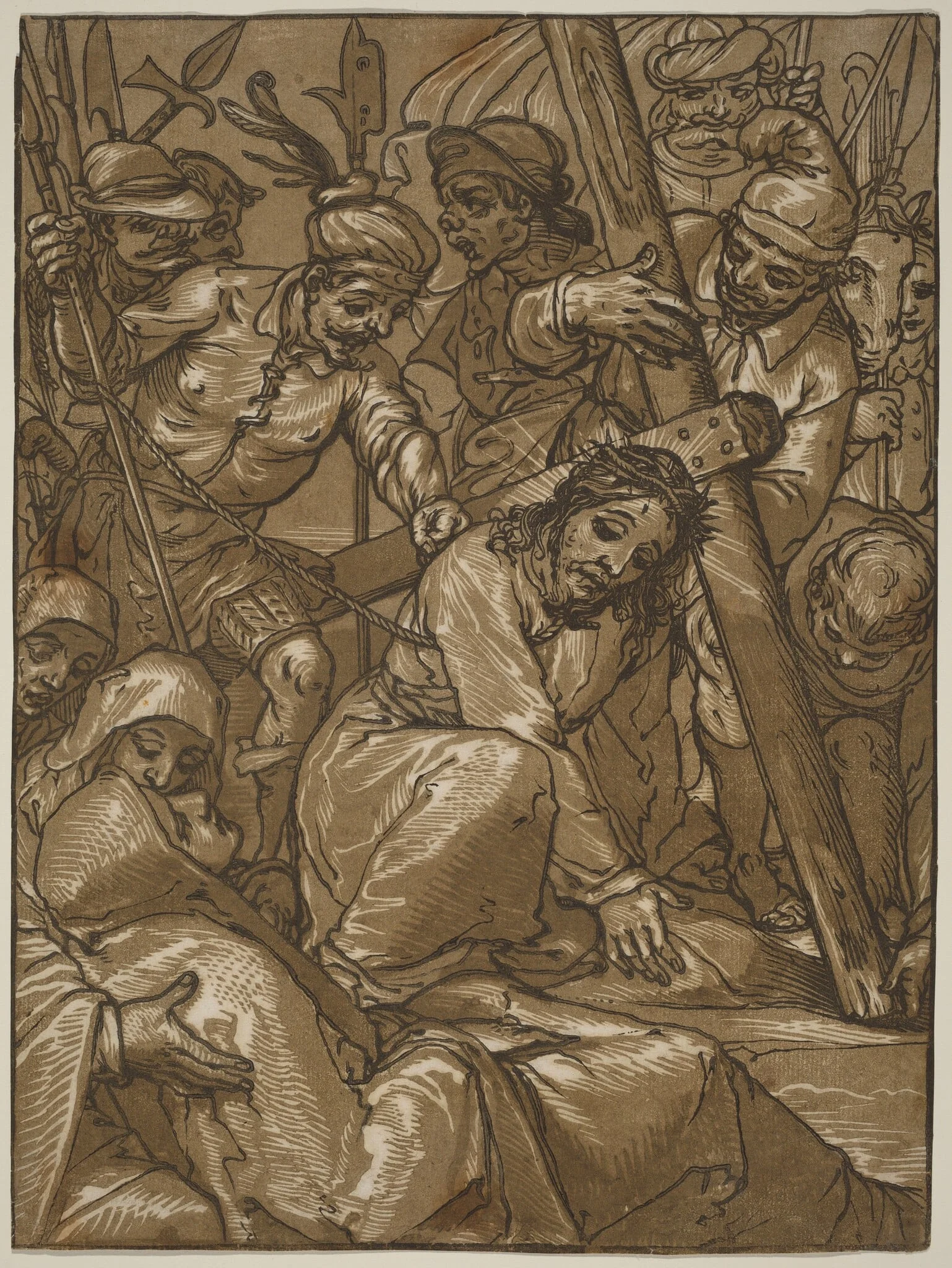 The Bearing of the Cross, by Andrea Andreani, ink, 1584