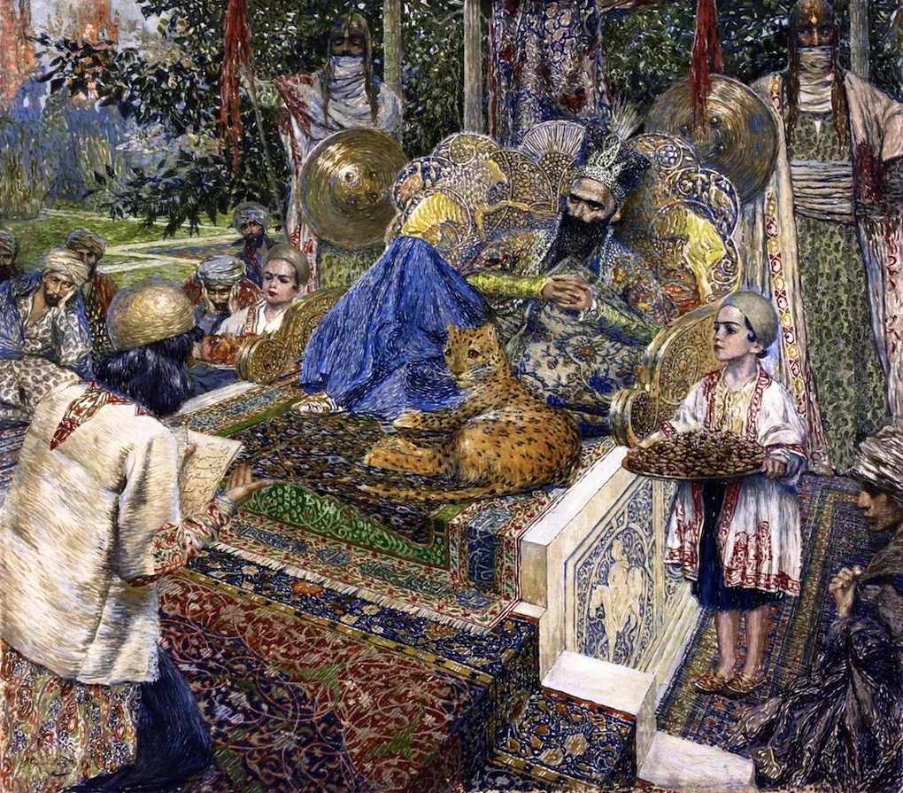 Ferdowsi is reading "Shahnameh" poem to Shah Mahmud of Ghazni