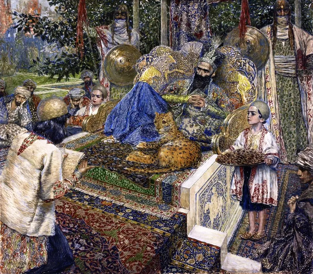 Ferdowsi is reading "Shahnameh" poem to Shah Mahmud of Ghazni