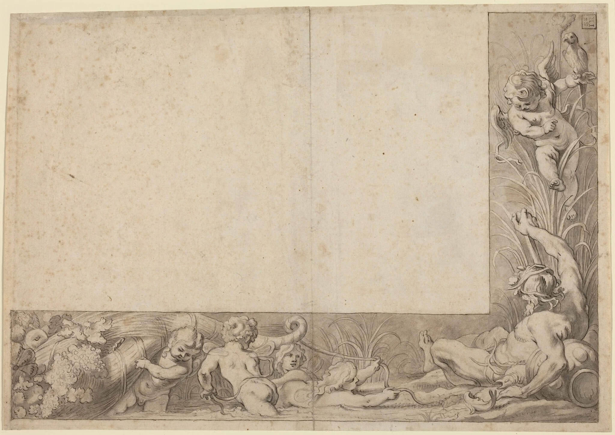 River God with Putti, by Cornelis Schut I, ink, 1626