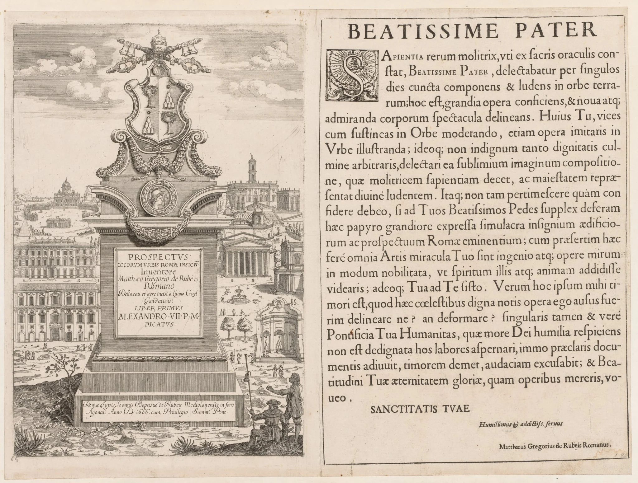 Frontispiece from "Prospectus Locurum Urbis Romae Insign[ium]", by Lievin Cruyl, 1666